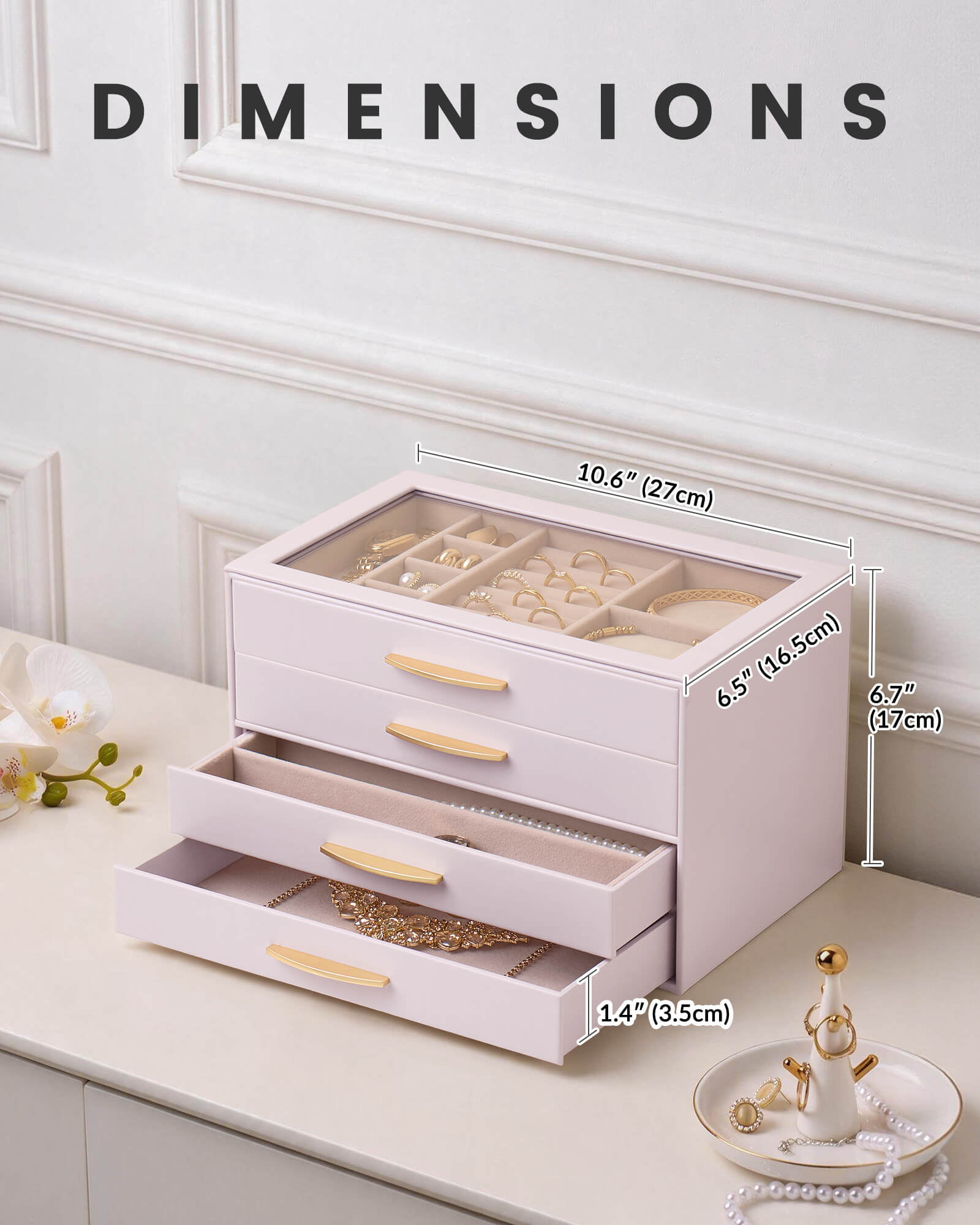 Large Capacity Multi-Layer Jewelry Organizer Box with Glass Lid