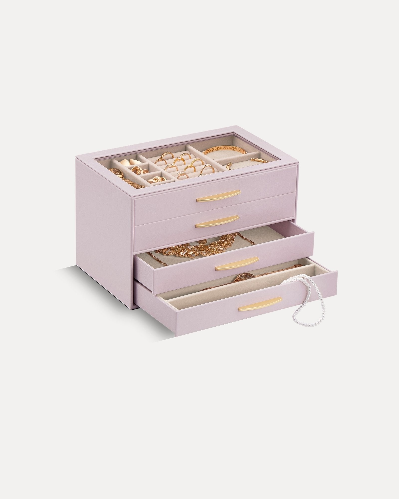 Large Capacity Multi-Layer Jewelry Organizer Box with Glass Lid