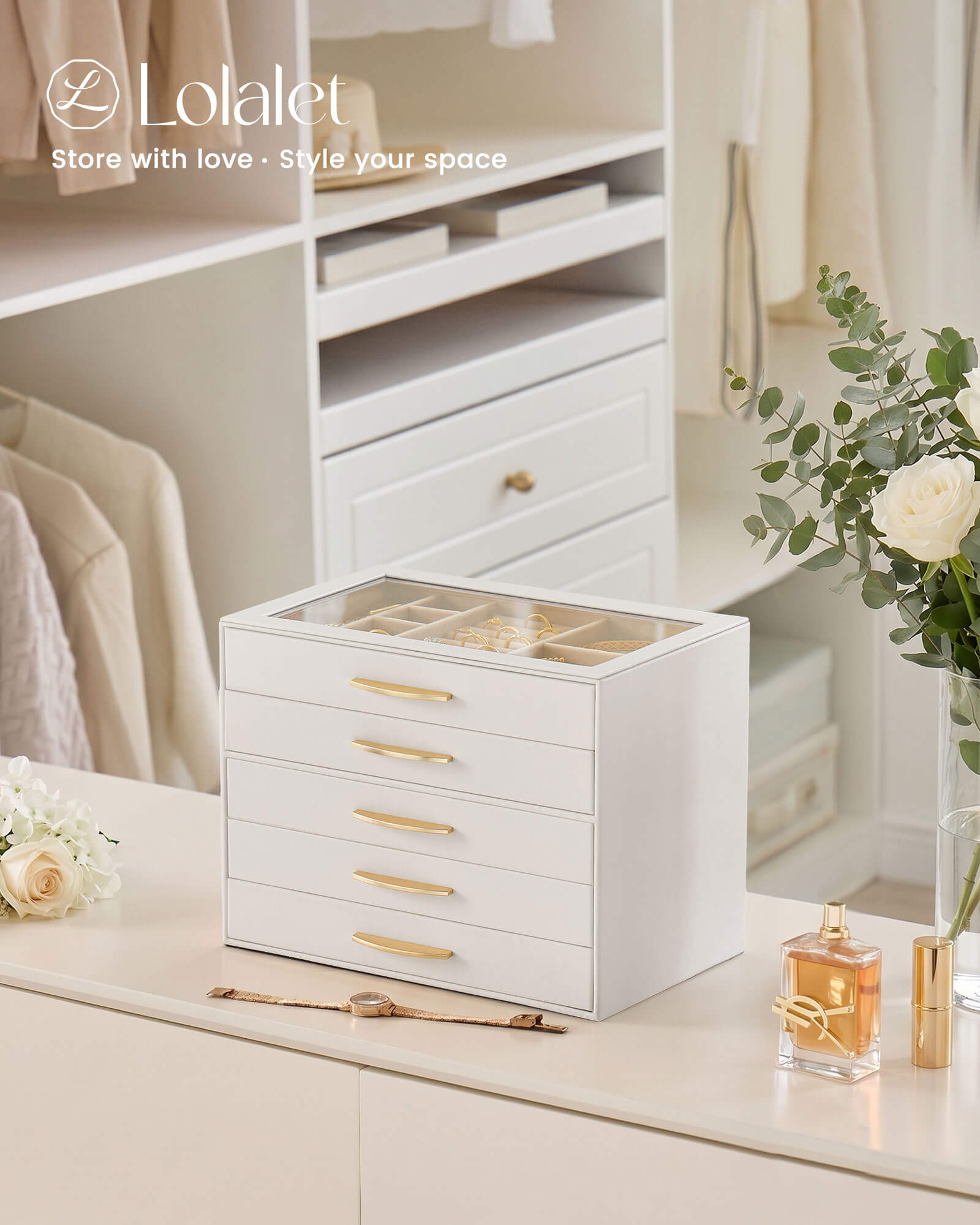 Large Capacity Multi-Layer Jewelry Organizer Box with Glass Lid