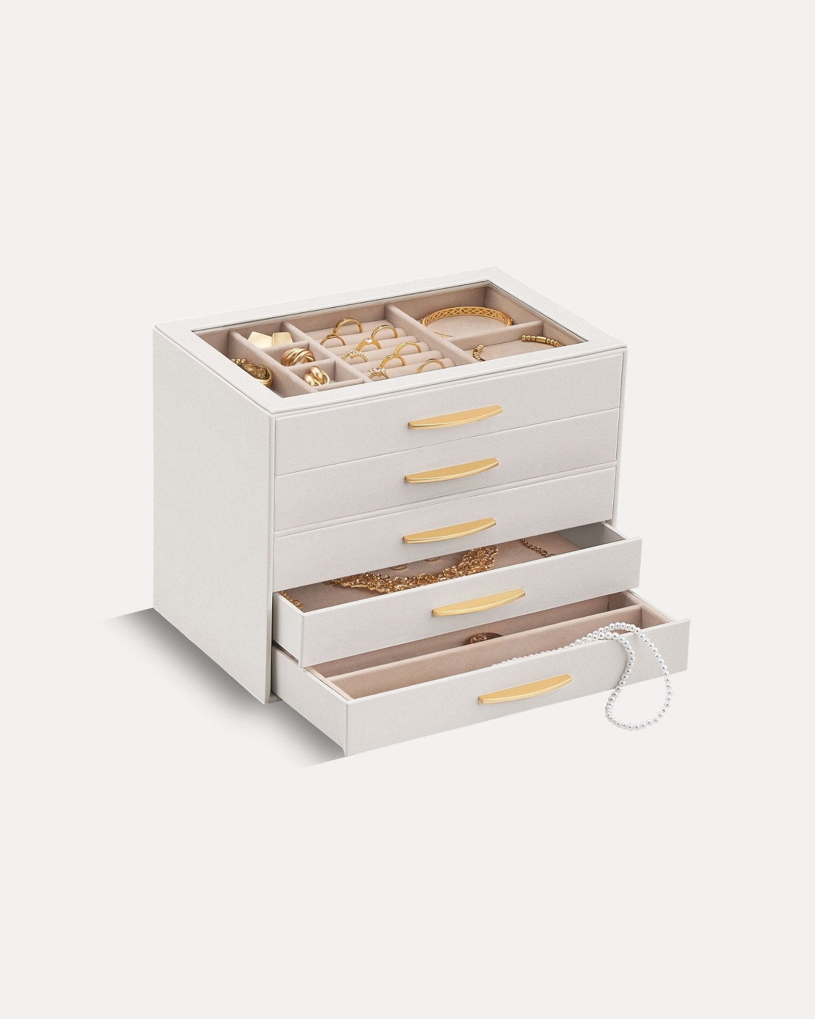 Large Capacity Multi-Layer Jewelry Organizer Box with Glass Lid