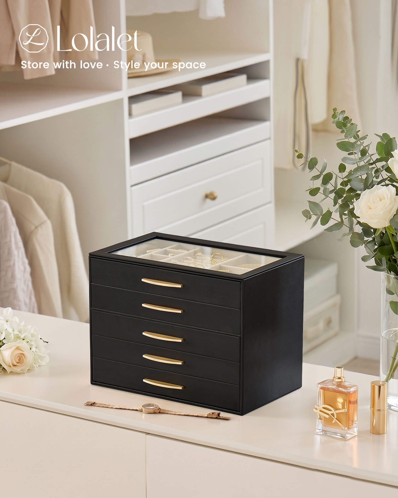 Large Capacity Multi-Layer Jewelry Organizer Box with Glass Lid