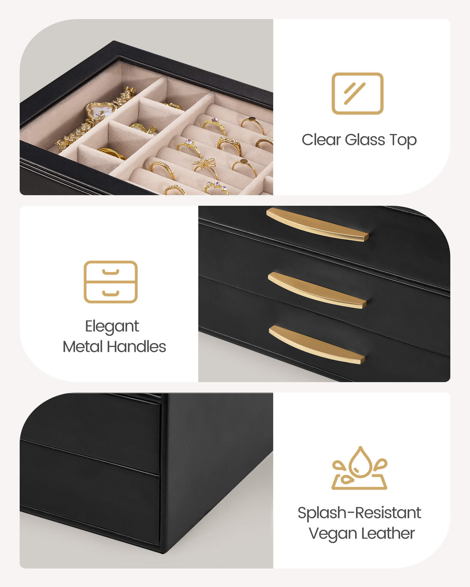 Large Capacity Multi-Layer Jewelry Organizer Box with Glass Lid