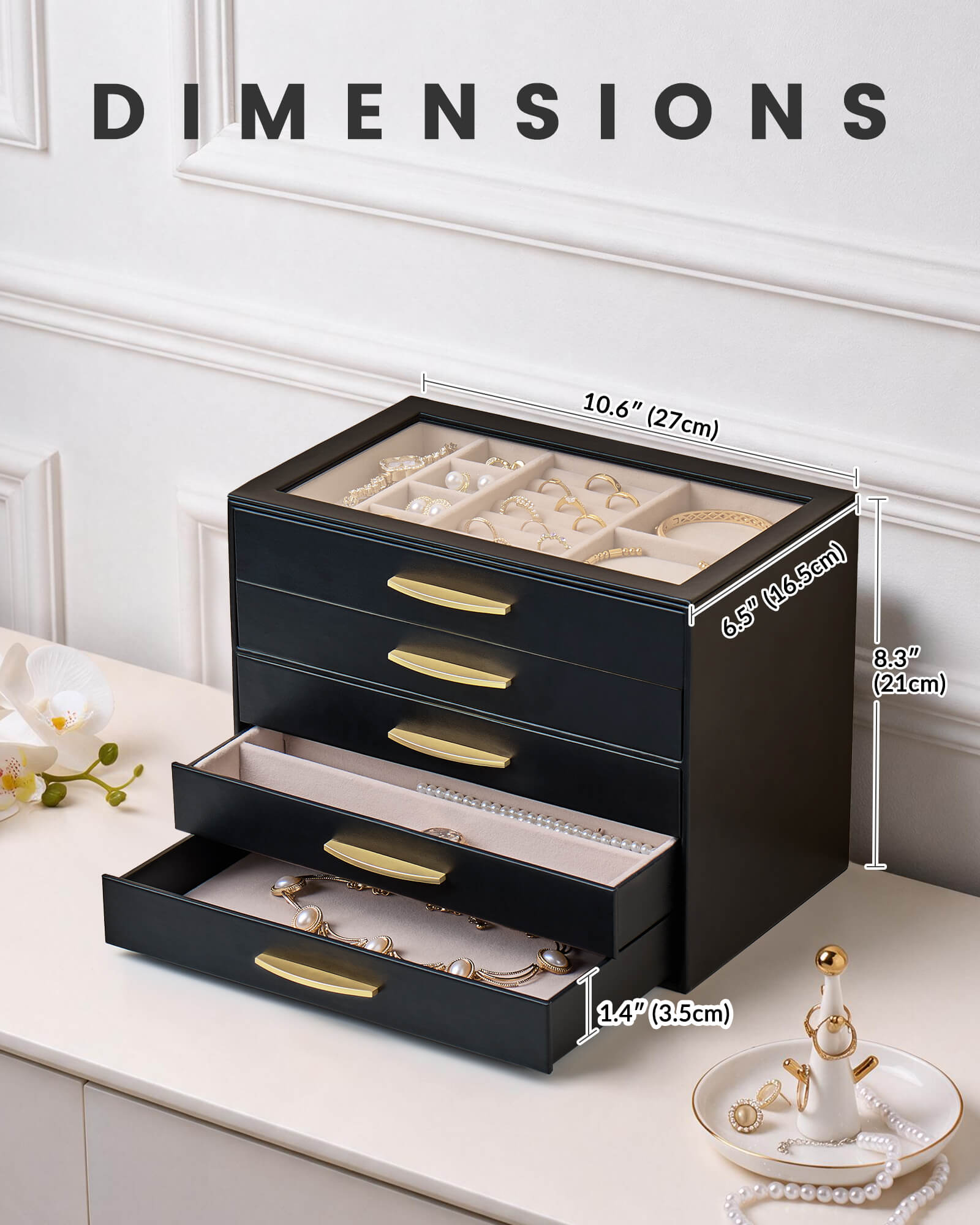 Large Capacity Multi-Layer Jewelry Organizer Box with Glass Lid