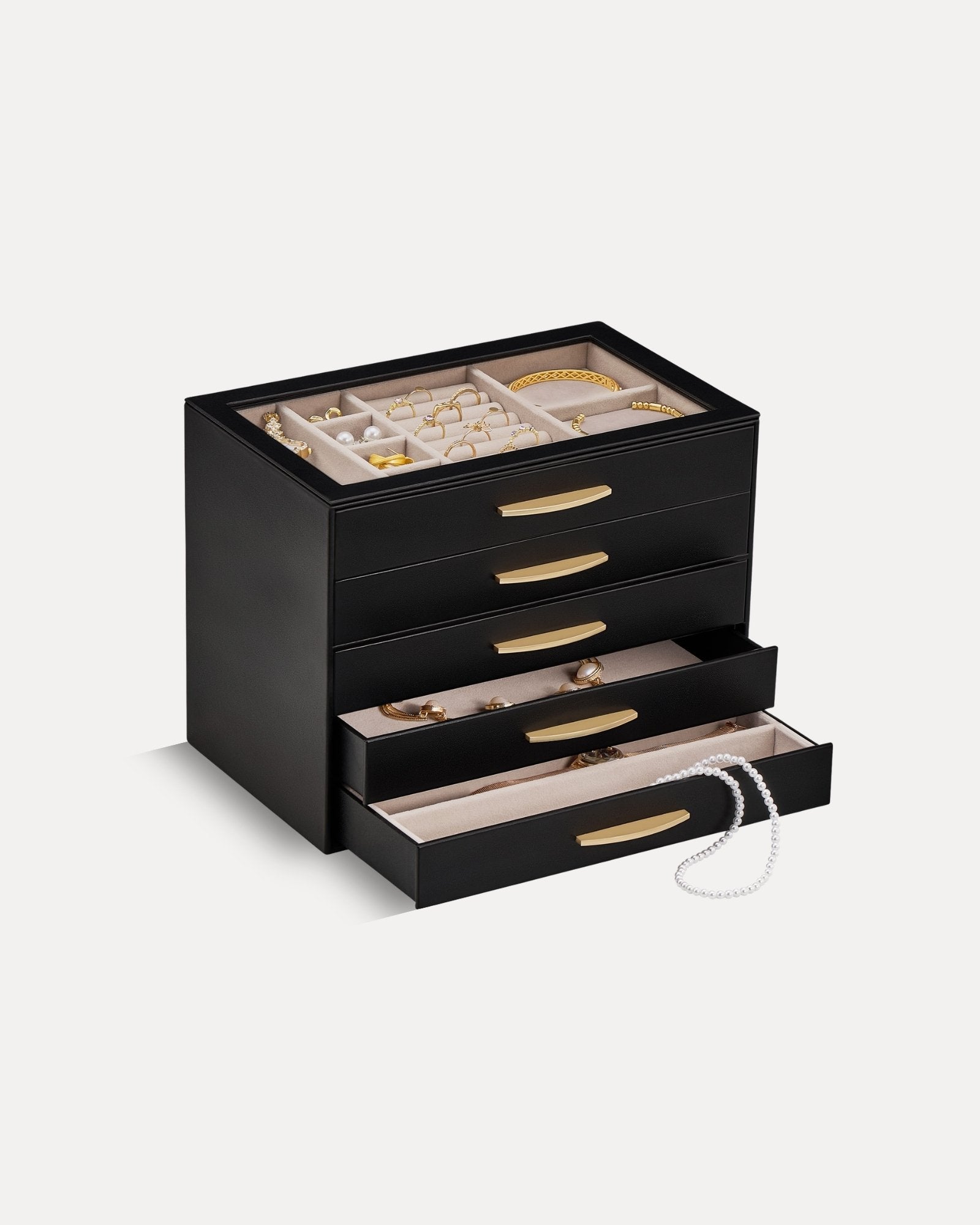 Large Capacity Multi-Layer Jewelry Organizer Box with Glass Lid