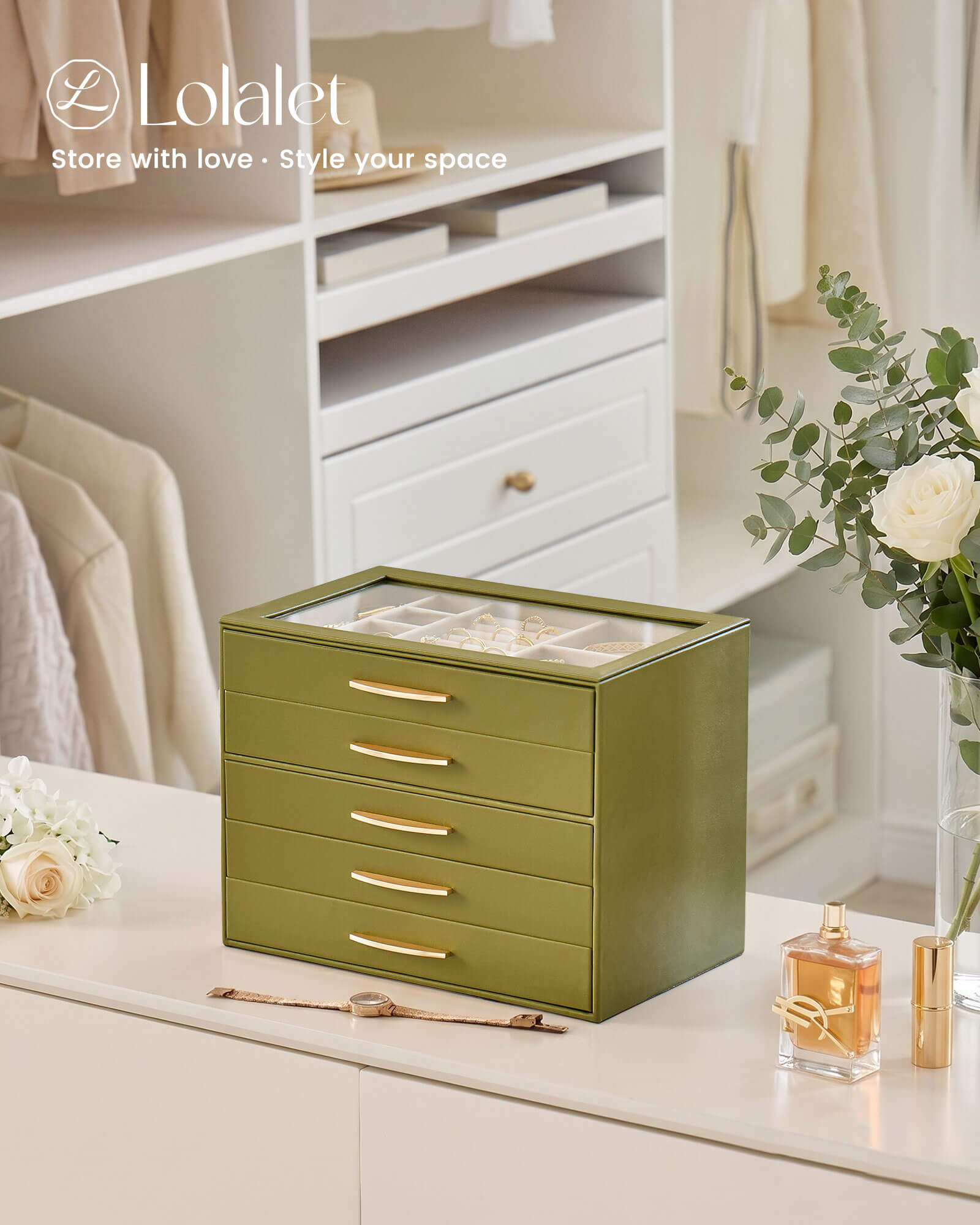 Large Capacity Multi-Layer Jewelry Organizer Box with Glass Lid