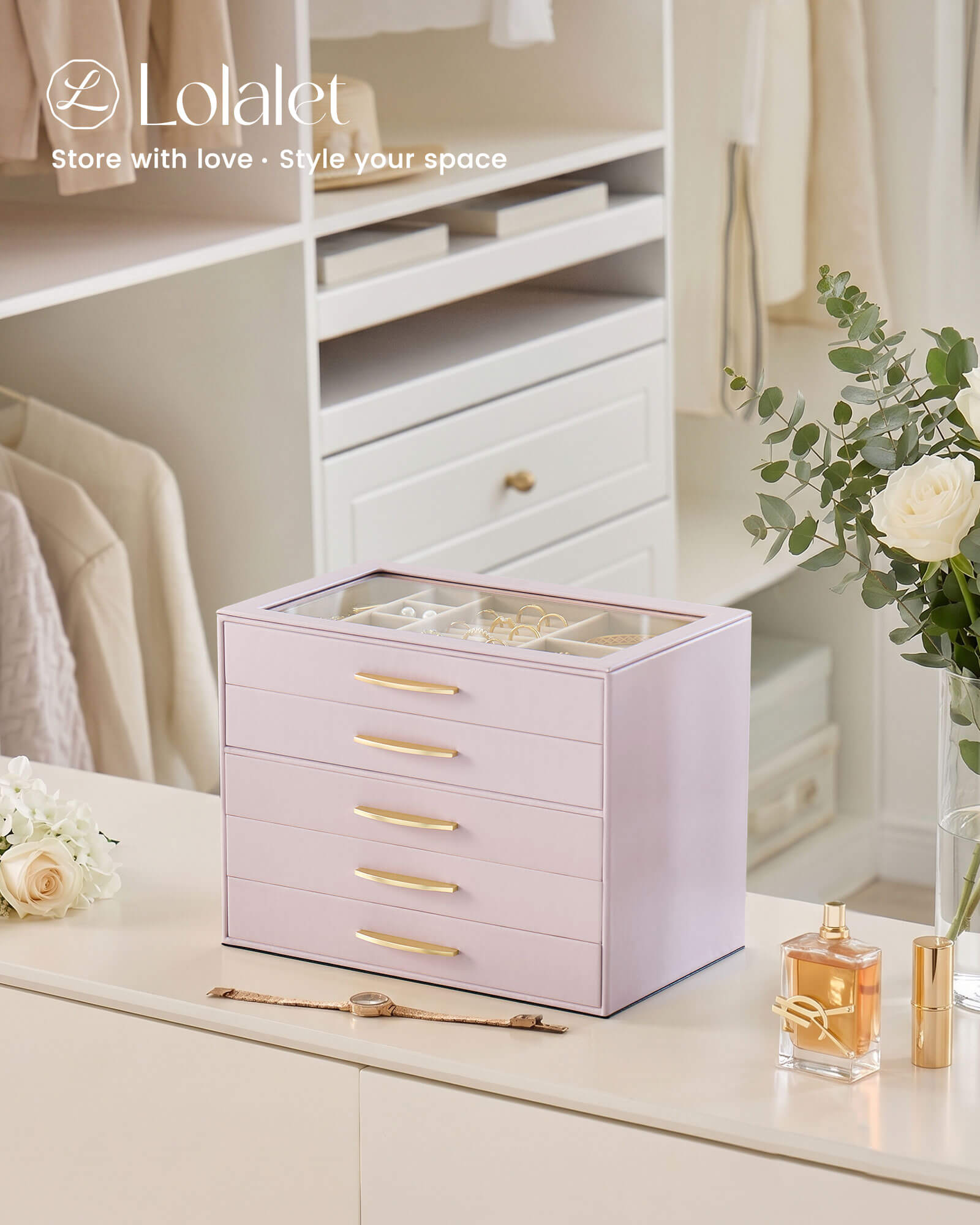 Large Capacity Multi-Layer Jewelry Organizer Box with Glass Lid