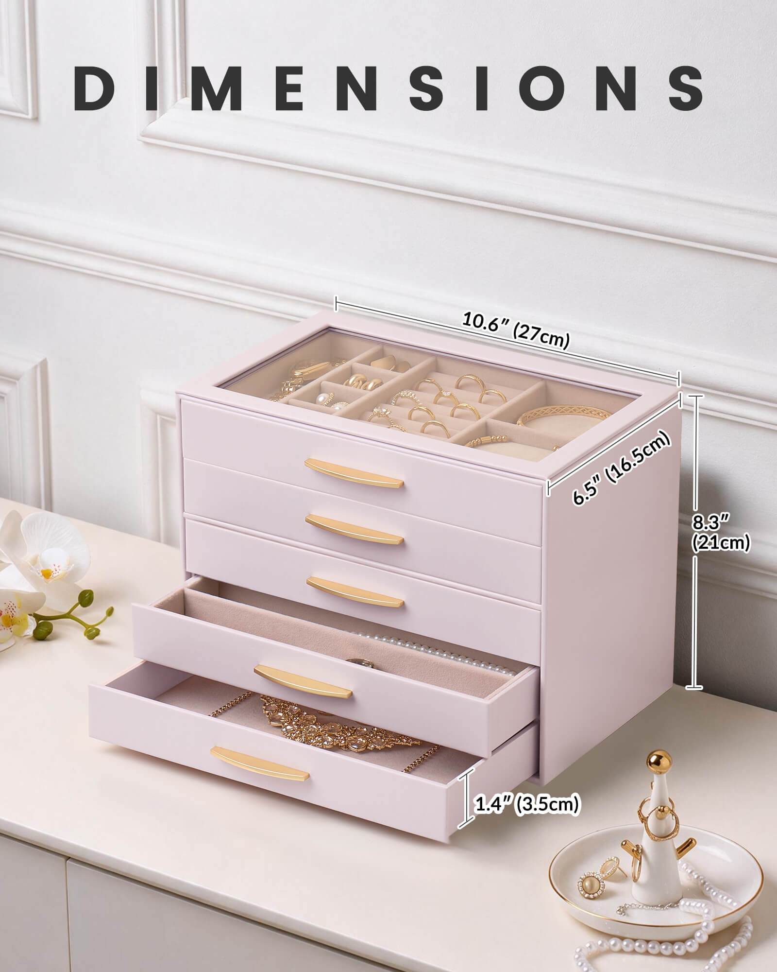 Large Capacity Multi-Layer Jewelry Organizer Box with Glass Lid