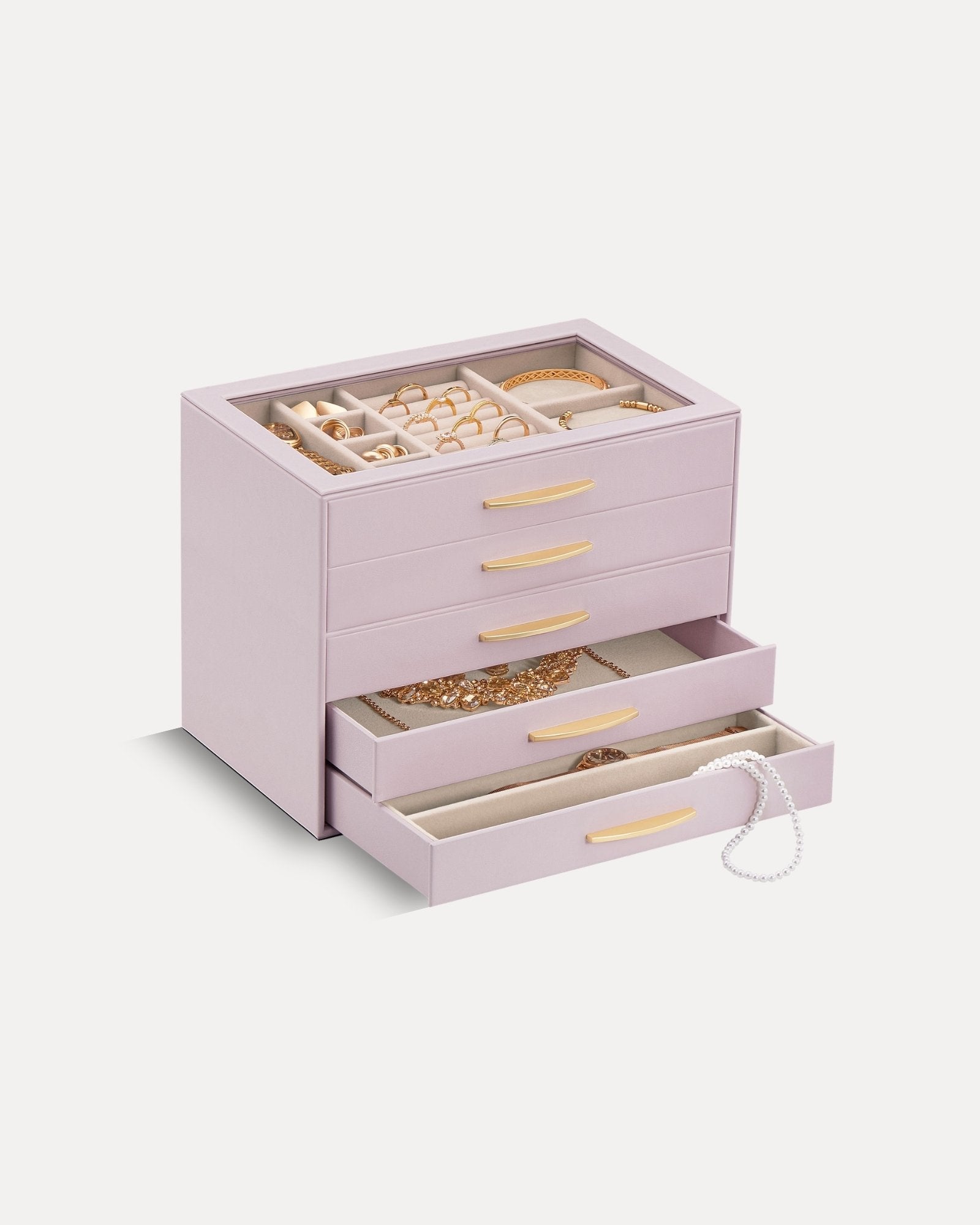 Large Capacity Multi-Layer Jewelry Organizer Box with Glass Lid
