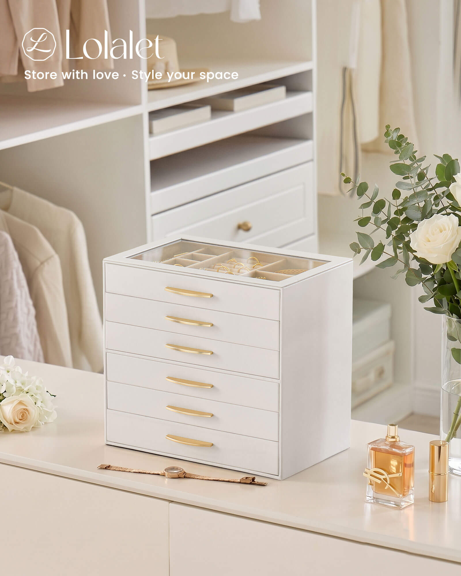 Large Capacity Multi-Layer Jewelry Organizer Box with Glass Lid