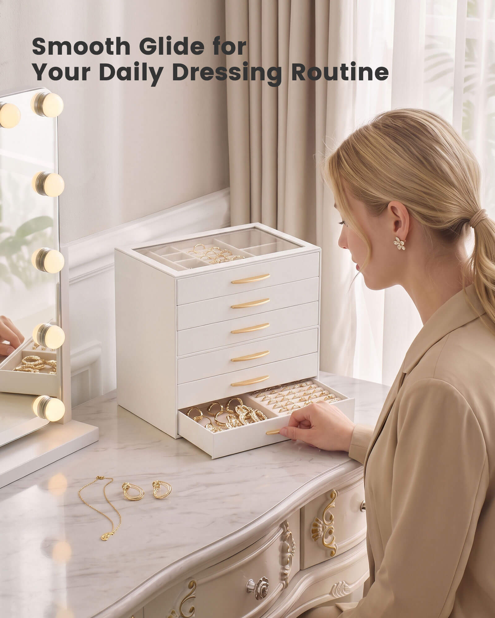 Large Capacity Multi-Layer Jewelry Organizer Box with Glass Lid