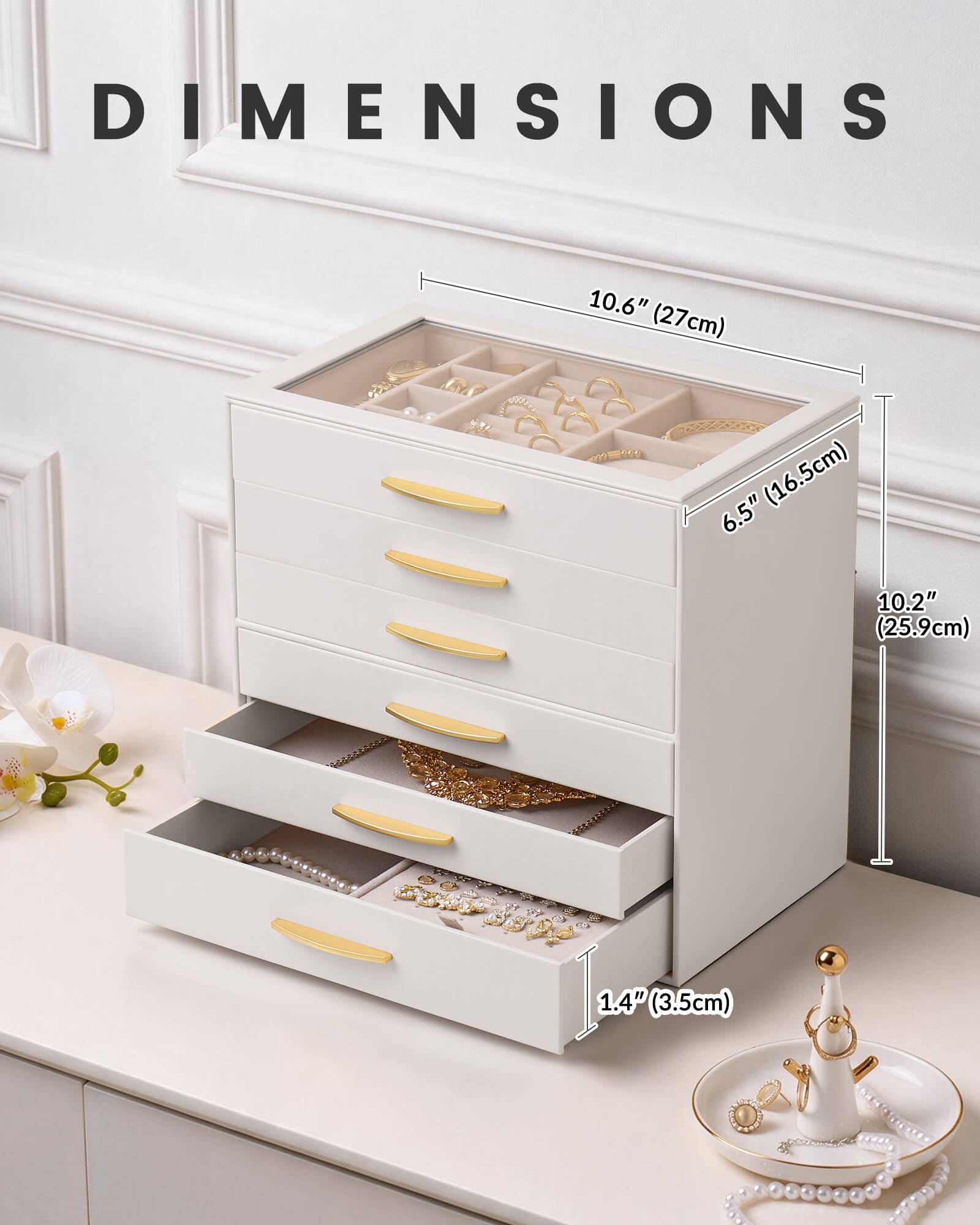 Large Capacity Multi-Layer Jewelry Organizer Box with Glass Lid
