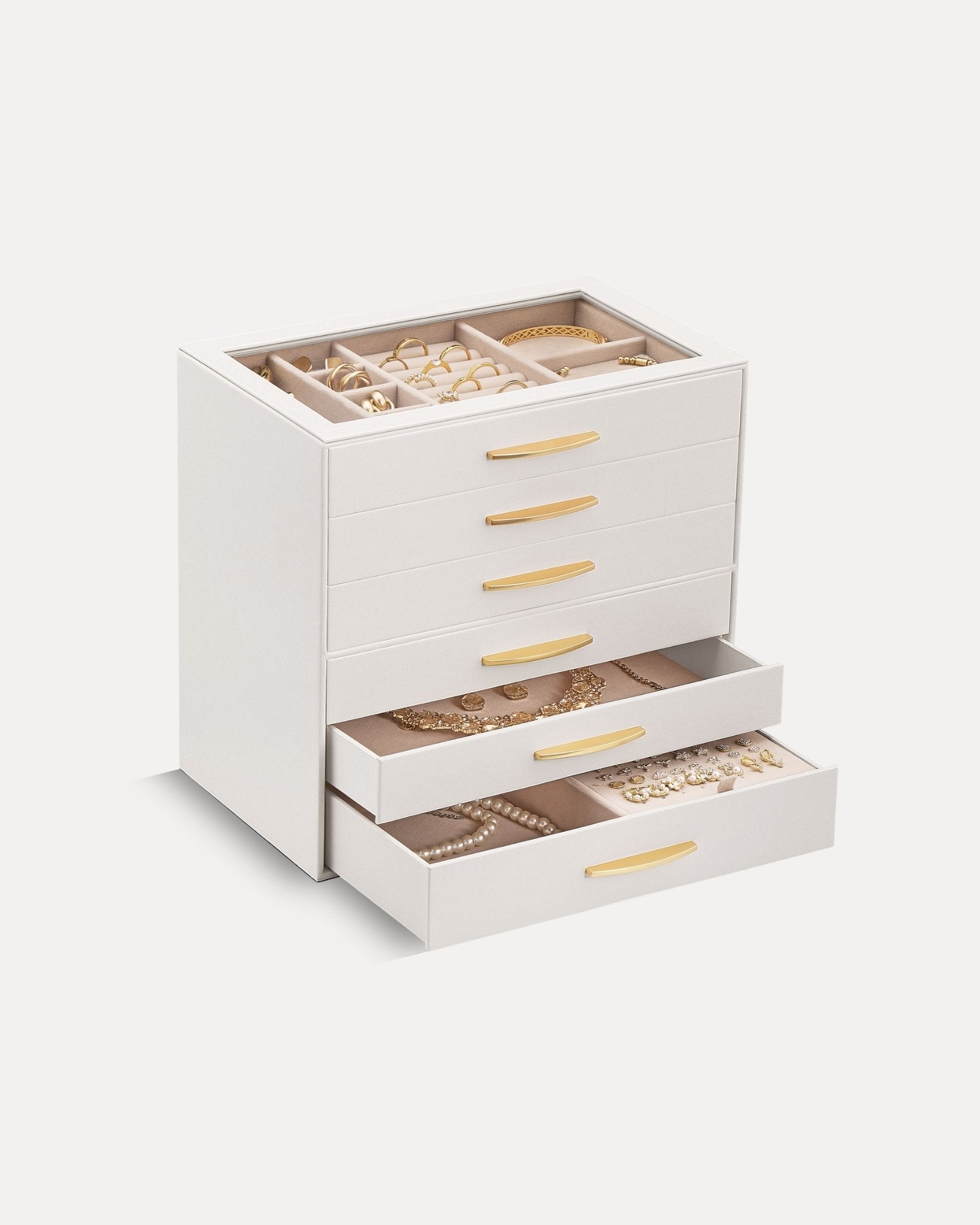 Large Capacity Multi-Layer Jewelry Organizer Box with Glass Lid