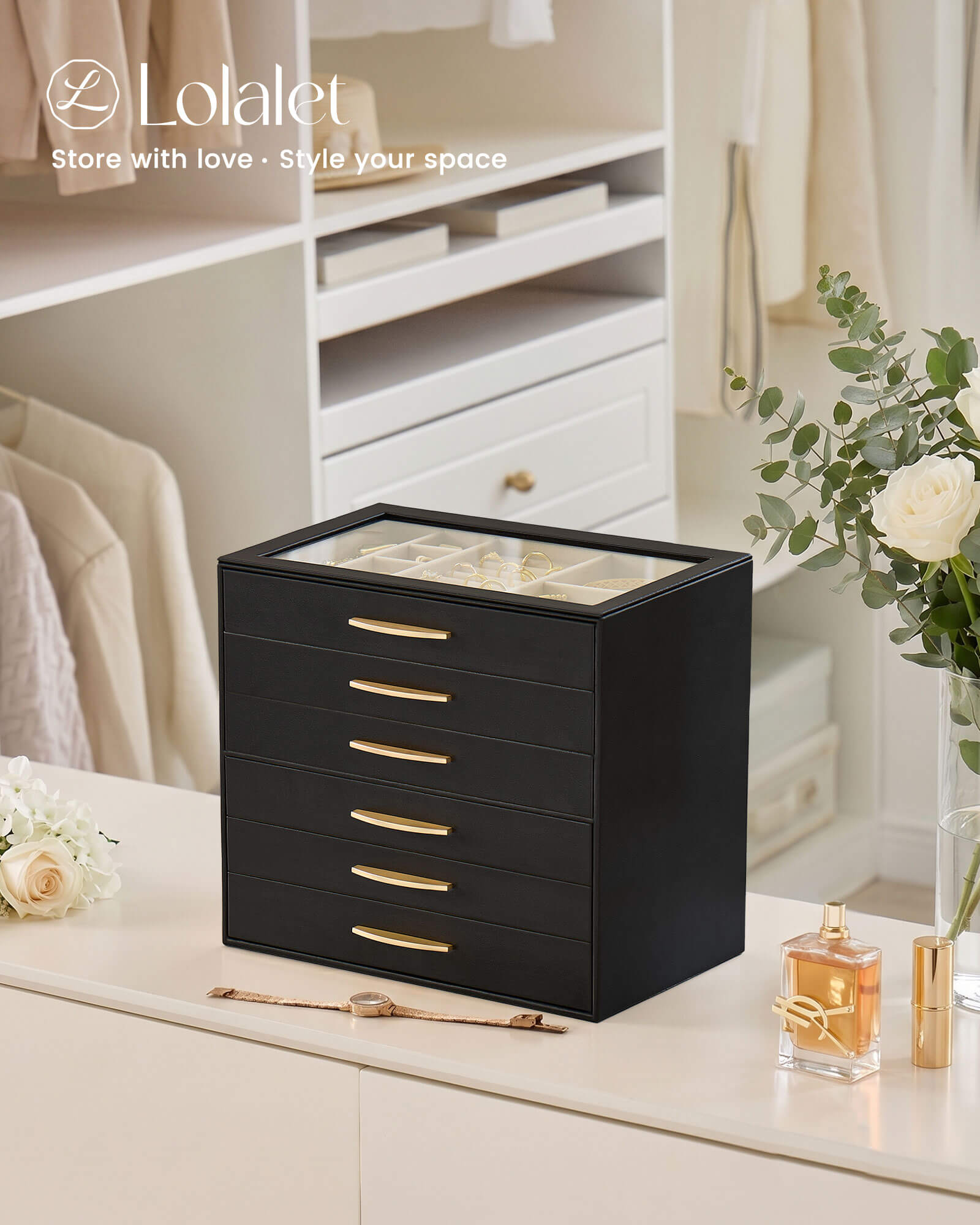 Large Capacity Multi-Layer Jewelry Organizer Box with Glass Lid