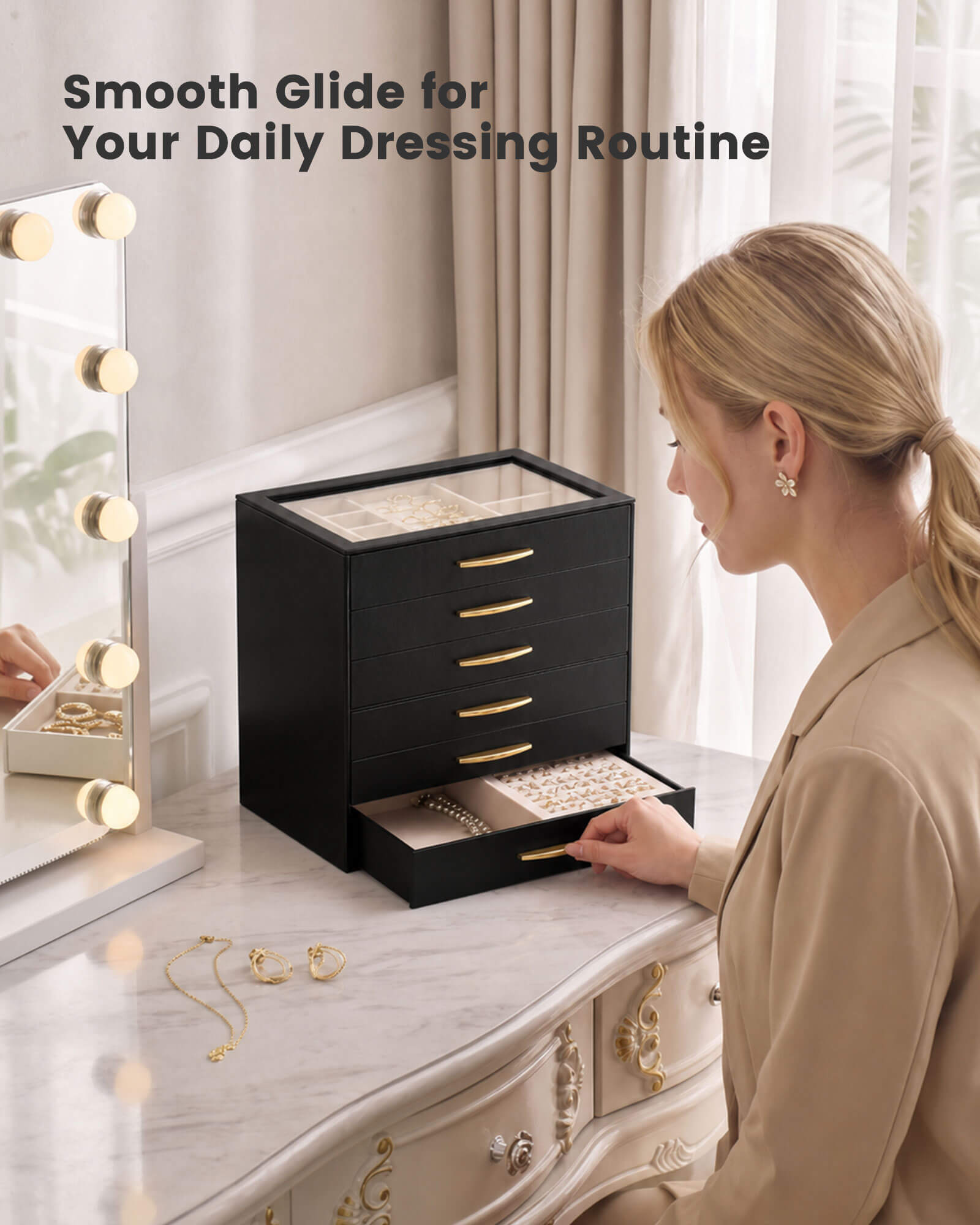 Large Capacity Multi-Layer Jewelry Organizer Box with Glass Lid