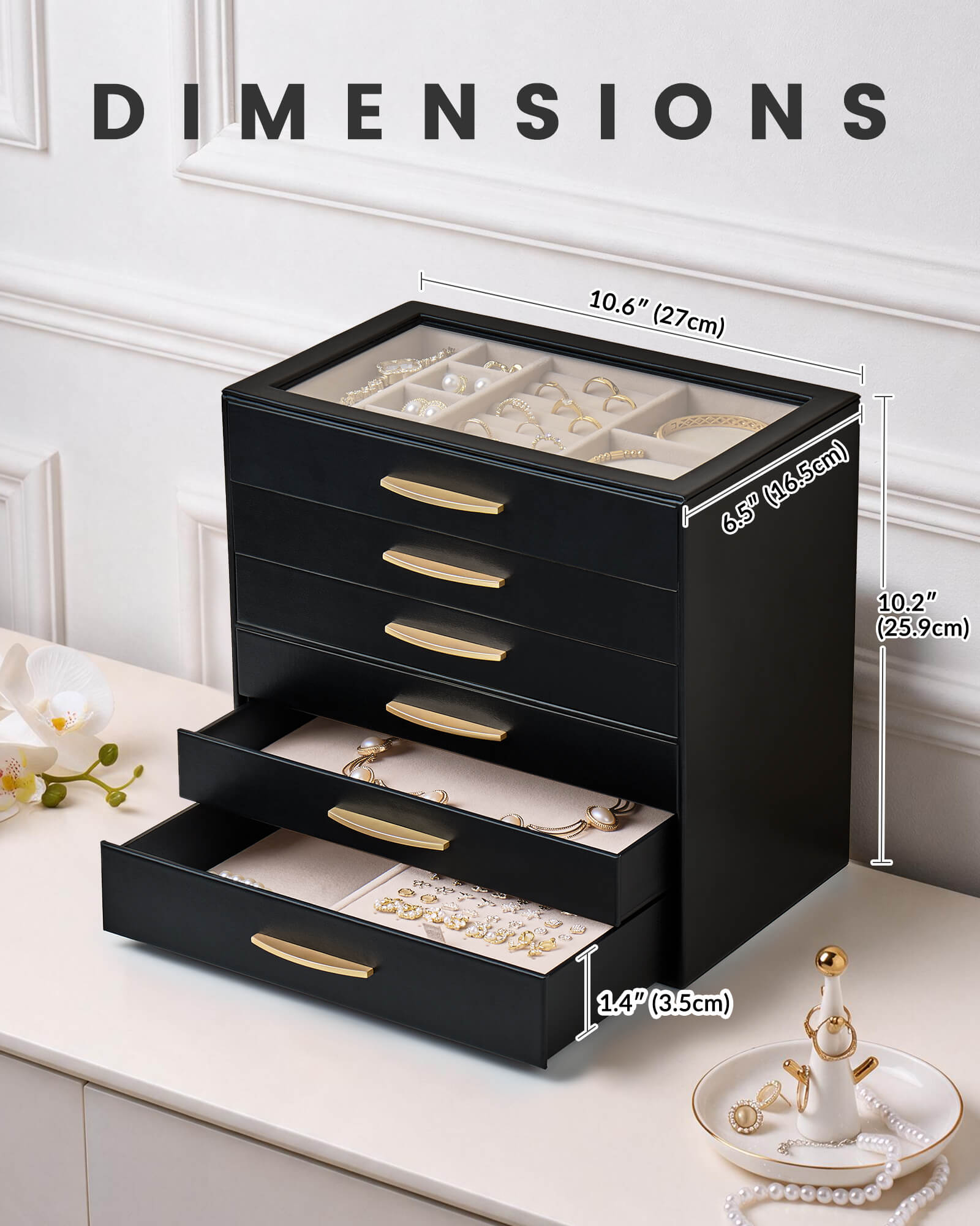 Large Capacity Multi-Layer Jewelry Organizer Box with Glass Lid