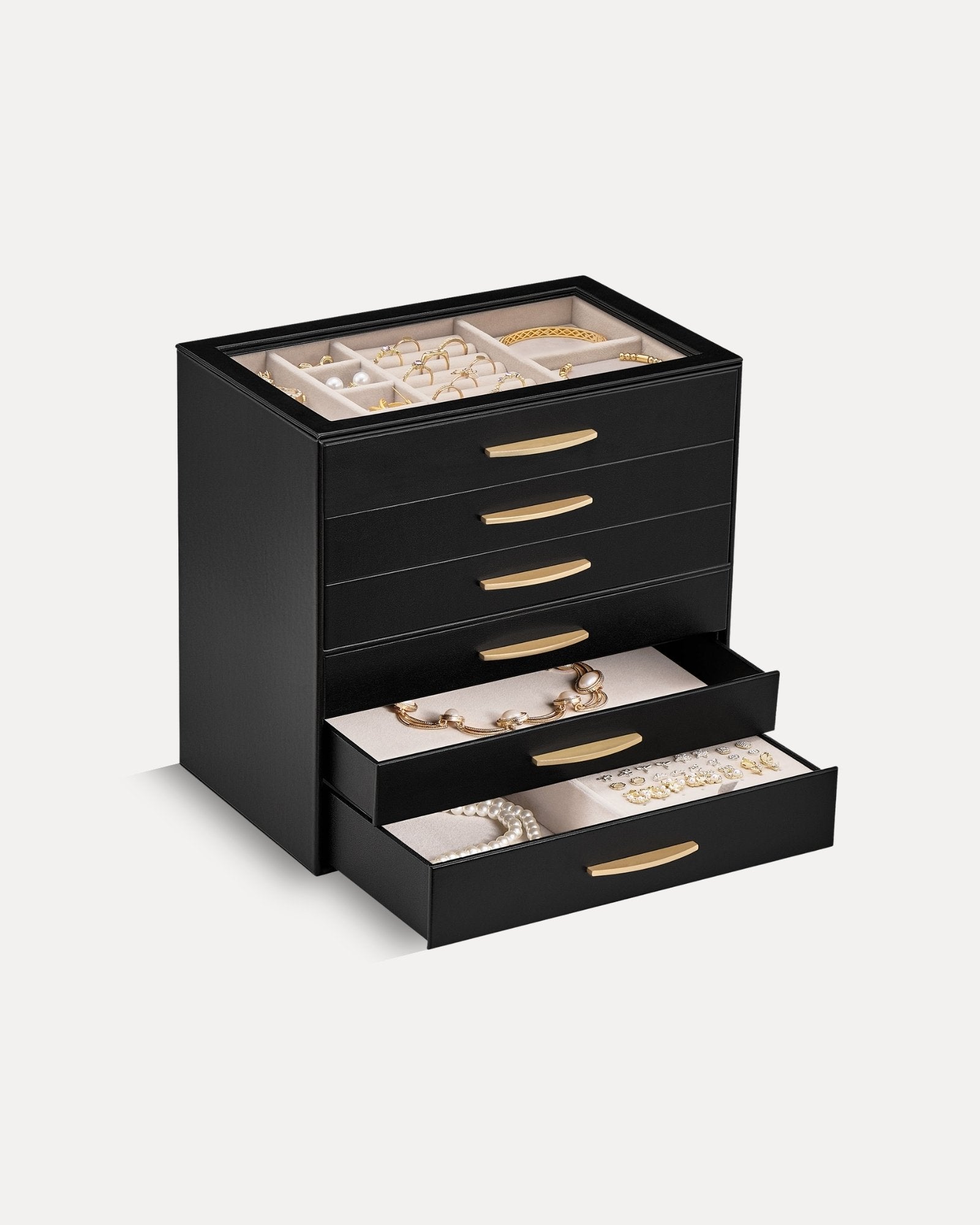 Large Capacity Multi-Layer Jewelry Organizer Box with Glass Lid