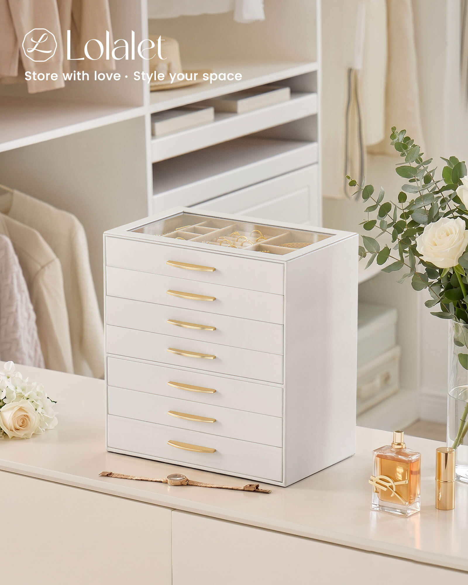 Large Capacity Multi-Layer Jewelry Organizer Box with Glass Lid
