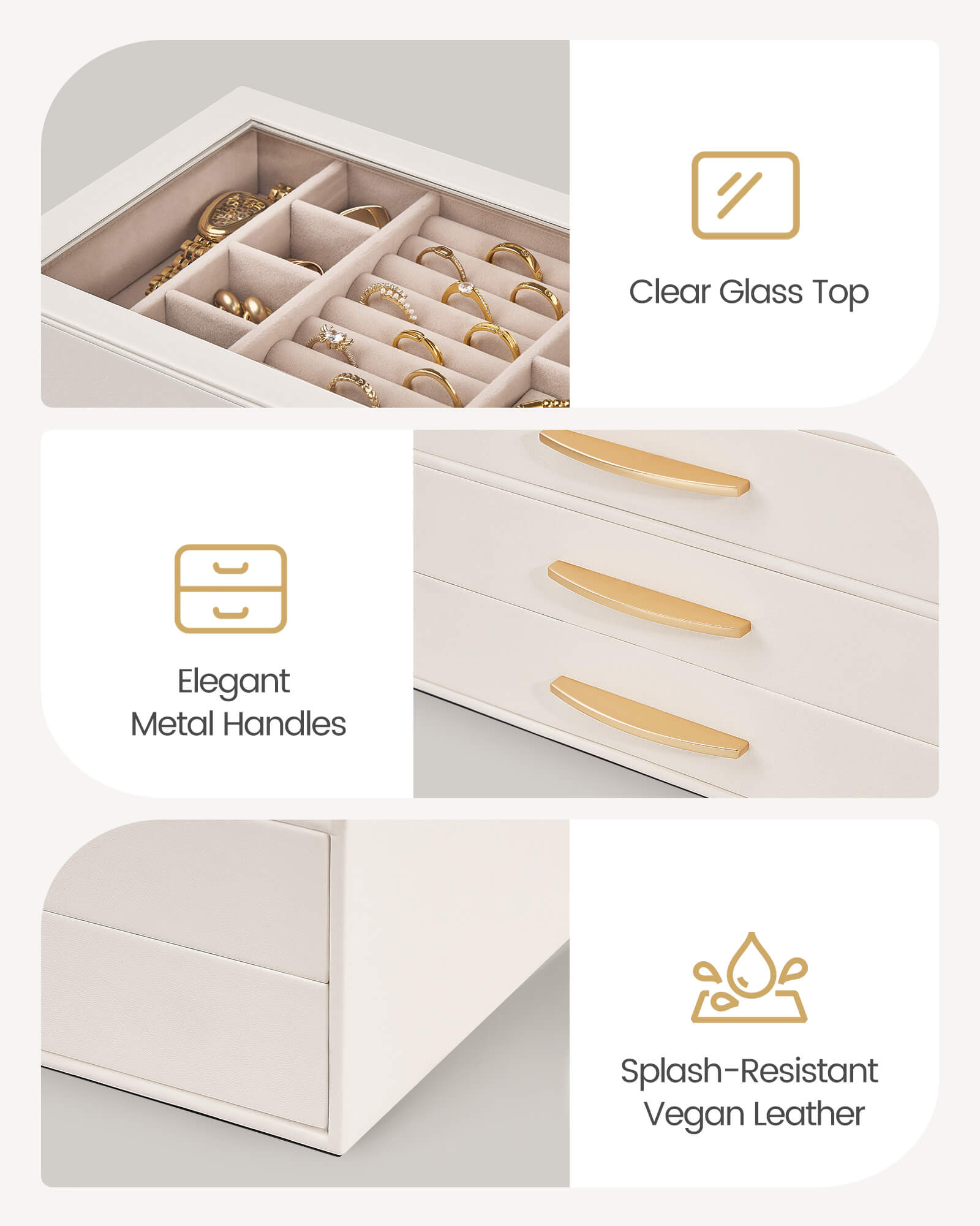Large Capacity Multi-Layer Jewelry Organizer Box with Glass Lid