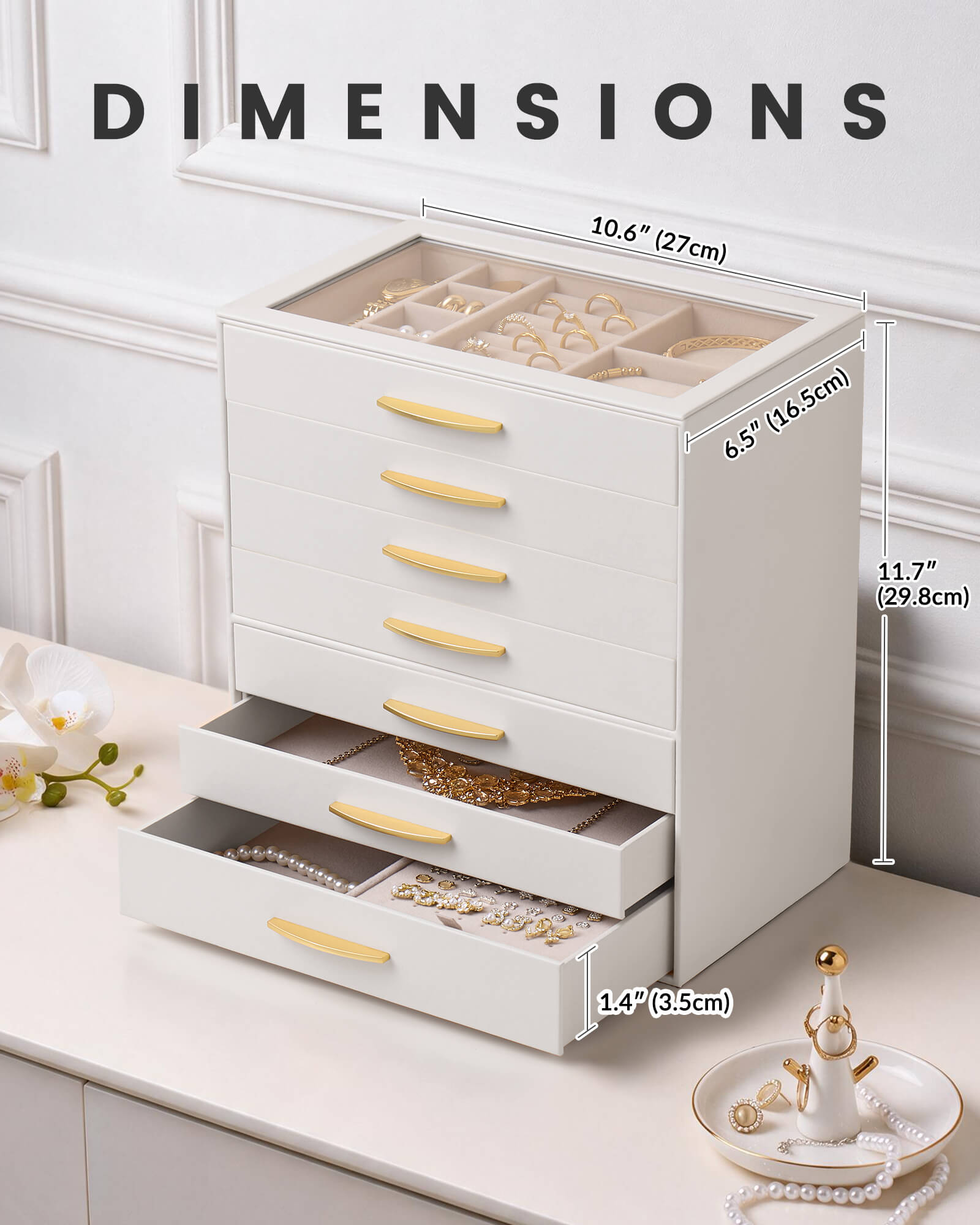Large Capacity Multi-Layer Jewelry Organizer Box with Glass Lid