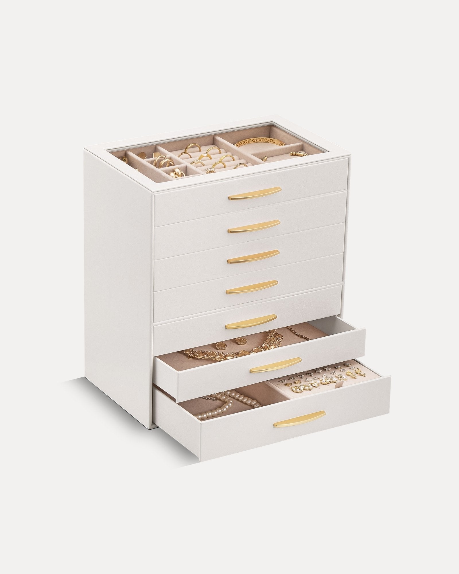 Large Capacity Multi-Layer Jewelry Organizer Box with Glass Lid