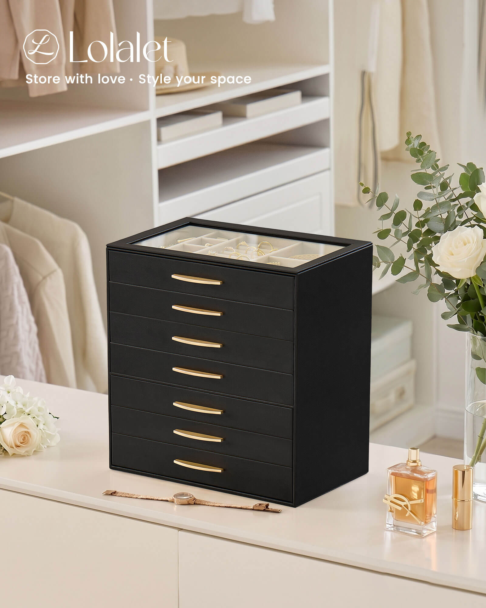 Large Capacity Multi-Layer Jewelry Organizer Box with Glass Lid