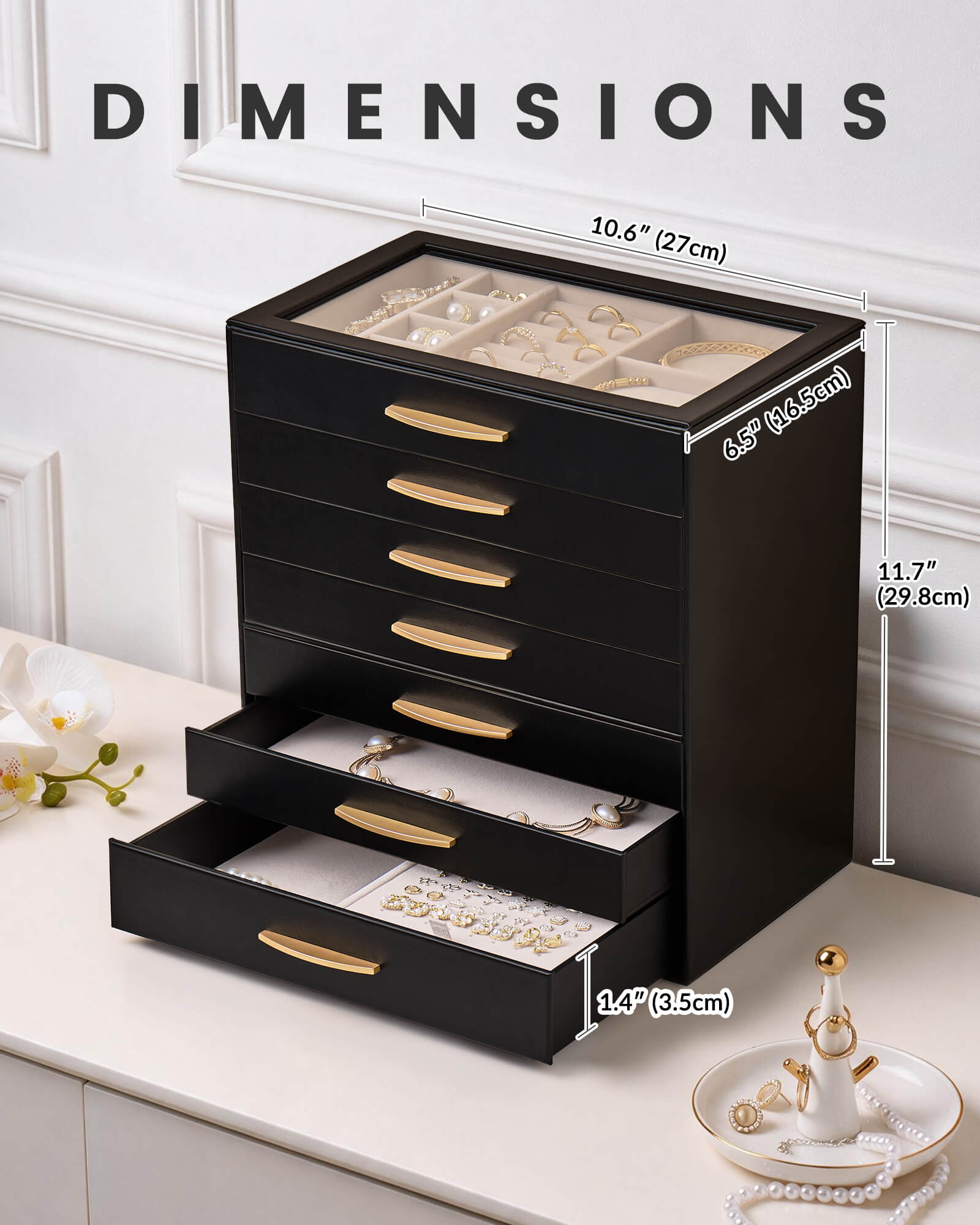 Large Capacity Multi-Layer Jewelry Organizer Box with Glass Lid