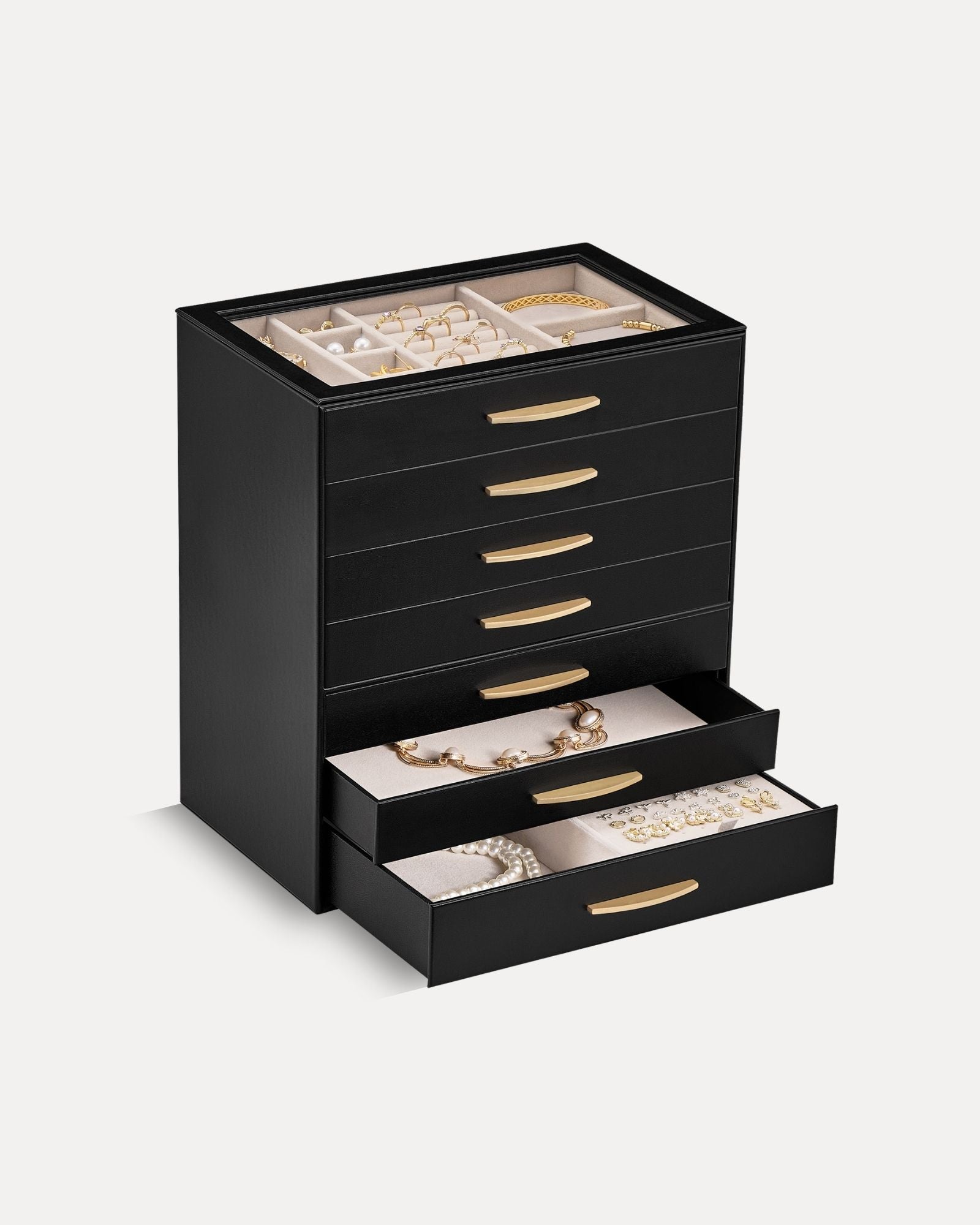 Large Capacity Multi-Layer Jewelry Organizer Box with Glass Lid