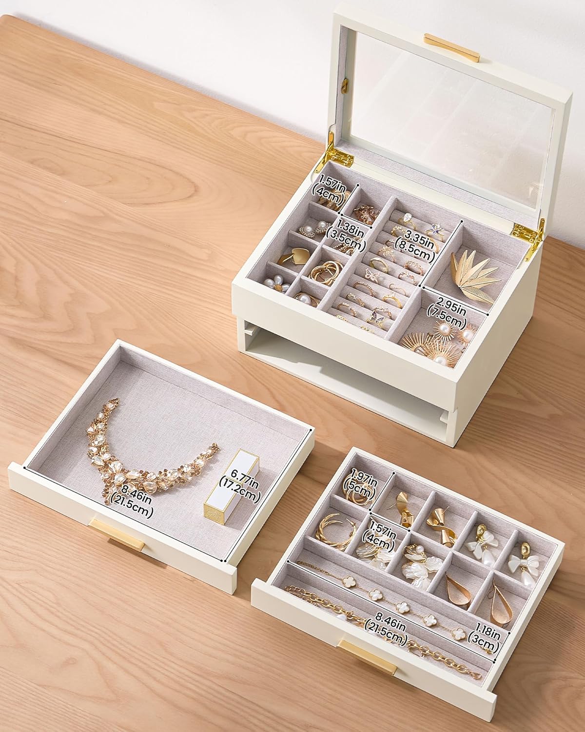 Multi-Layer Jewelry Organizer Box with Clear Lid