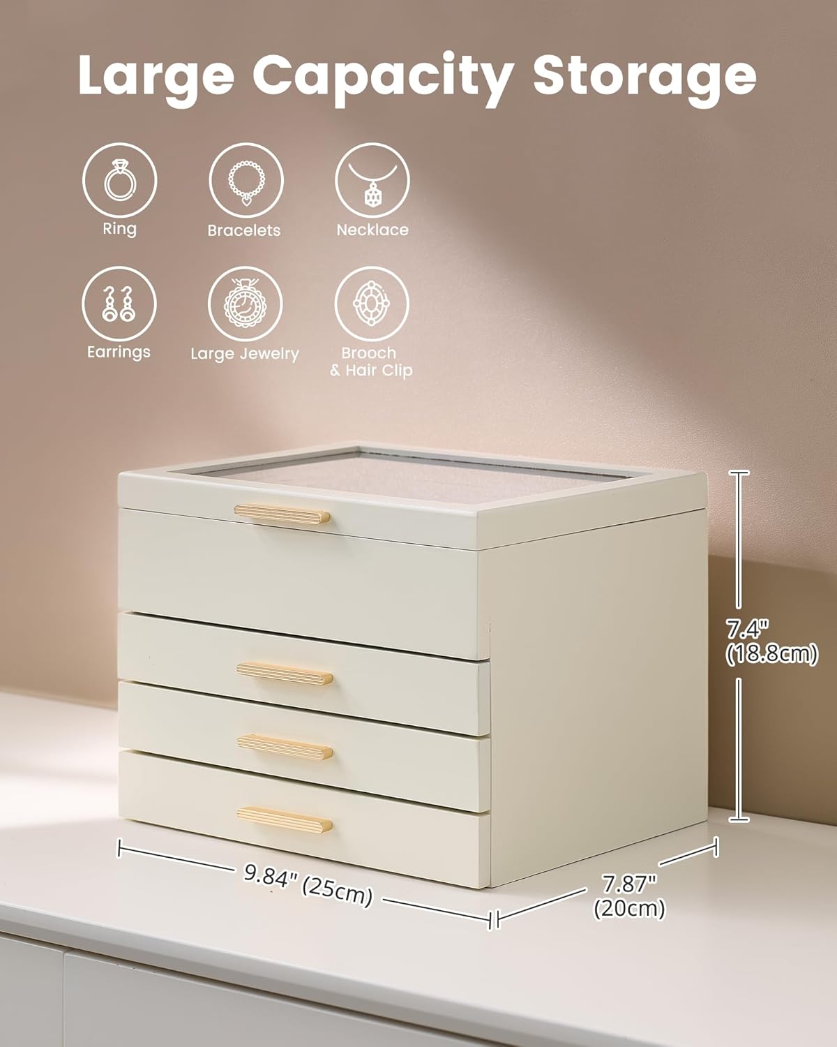 Multi-Layer Jewelry Organizer Box with Clear Lid