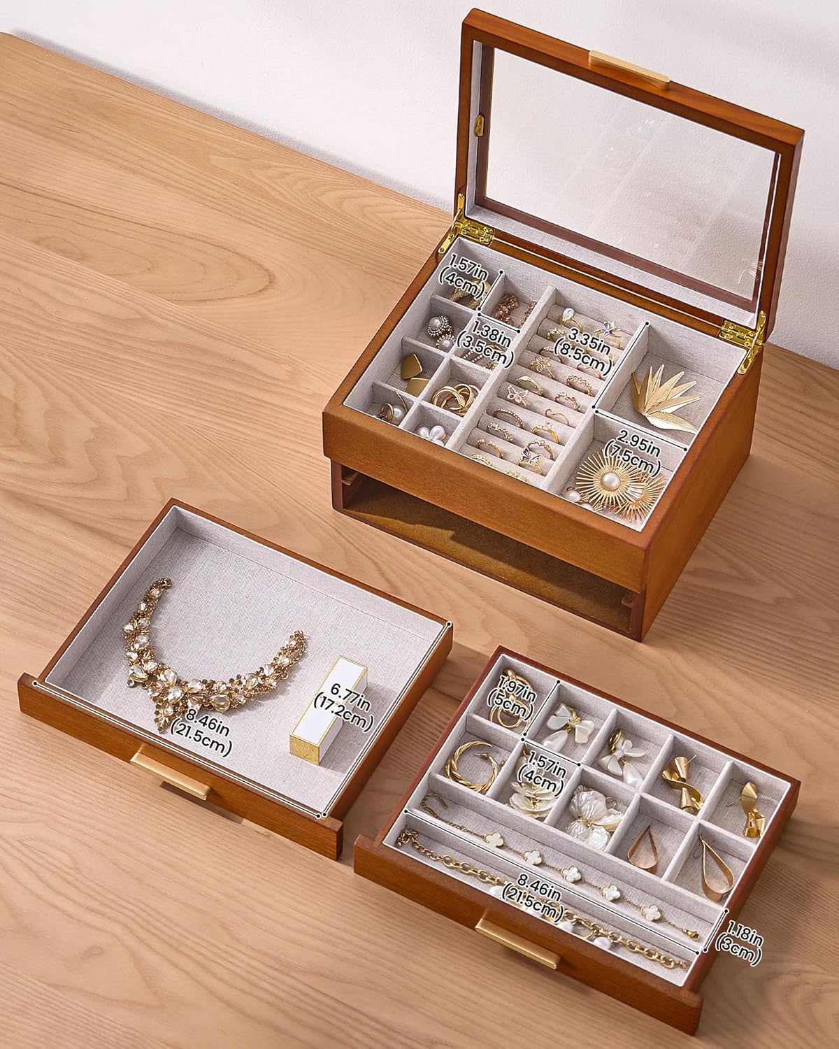 Multi-Layer Jewelry Organizer Box with Clear Lid
