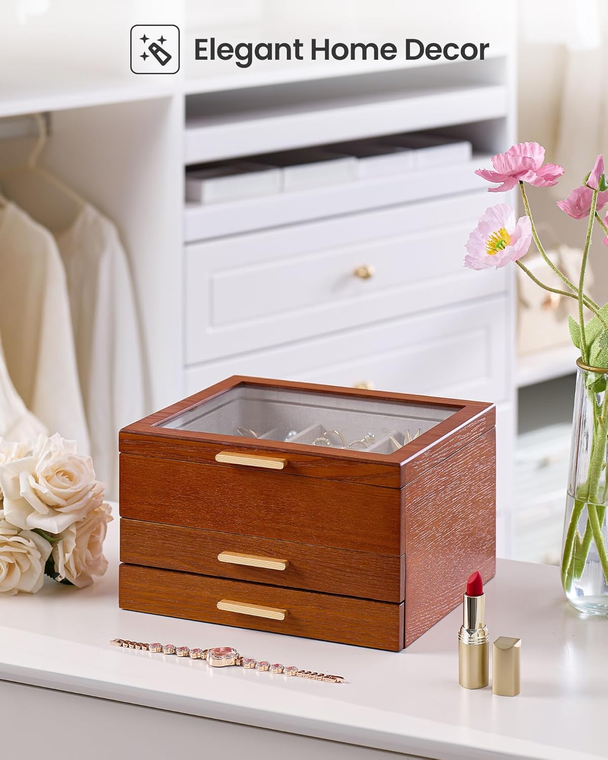 Multi-Layer Jewelry Organizer Box with Clear Lid