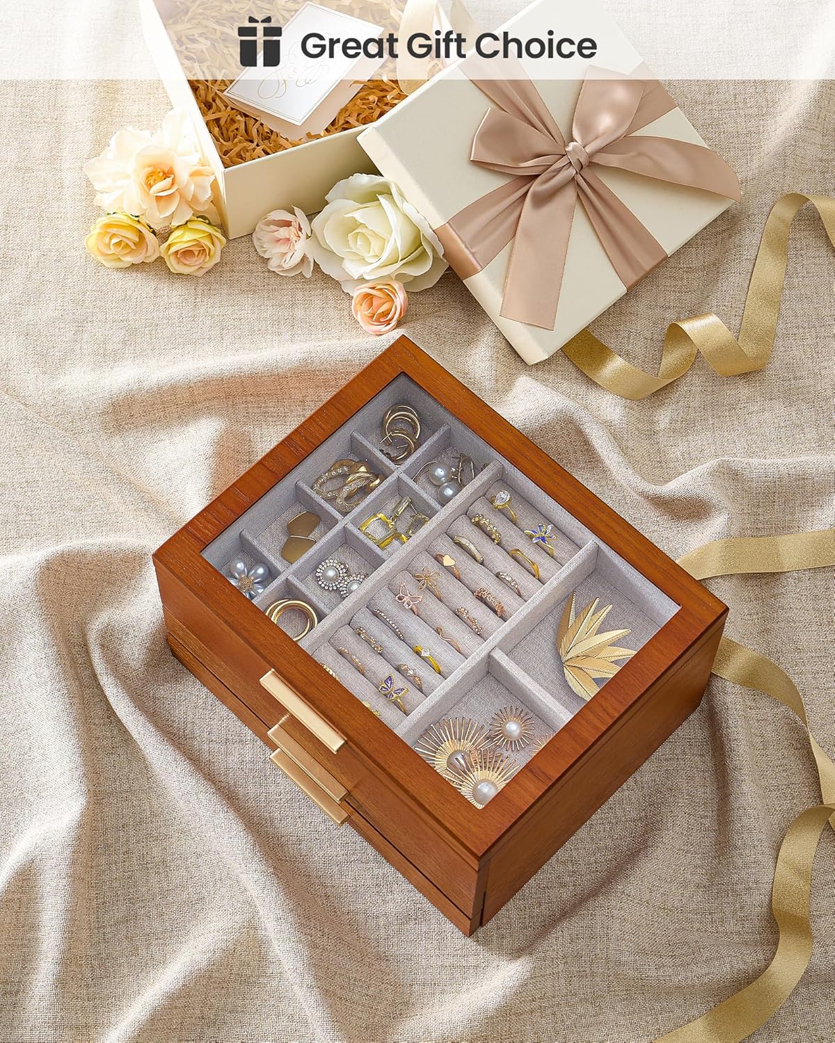Multi-Layer Jewelry Organizer Box with Clear Lid