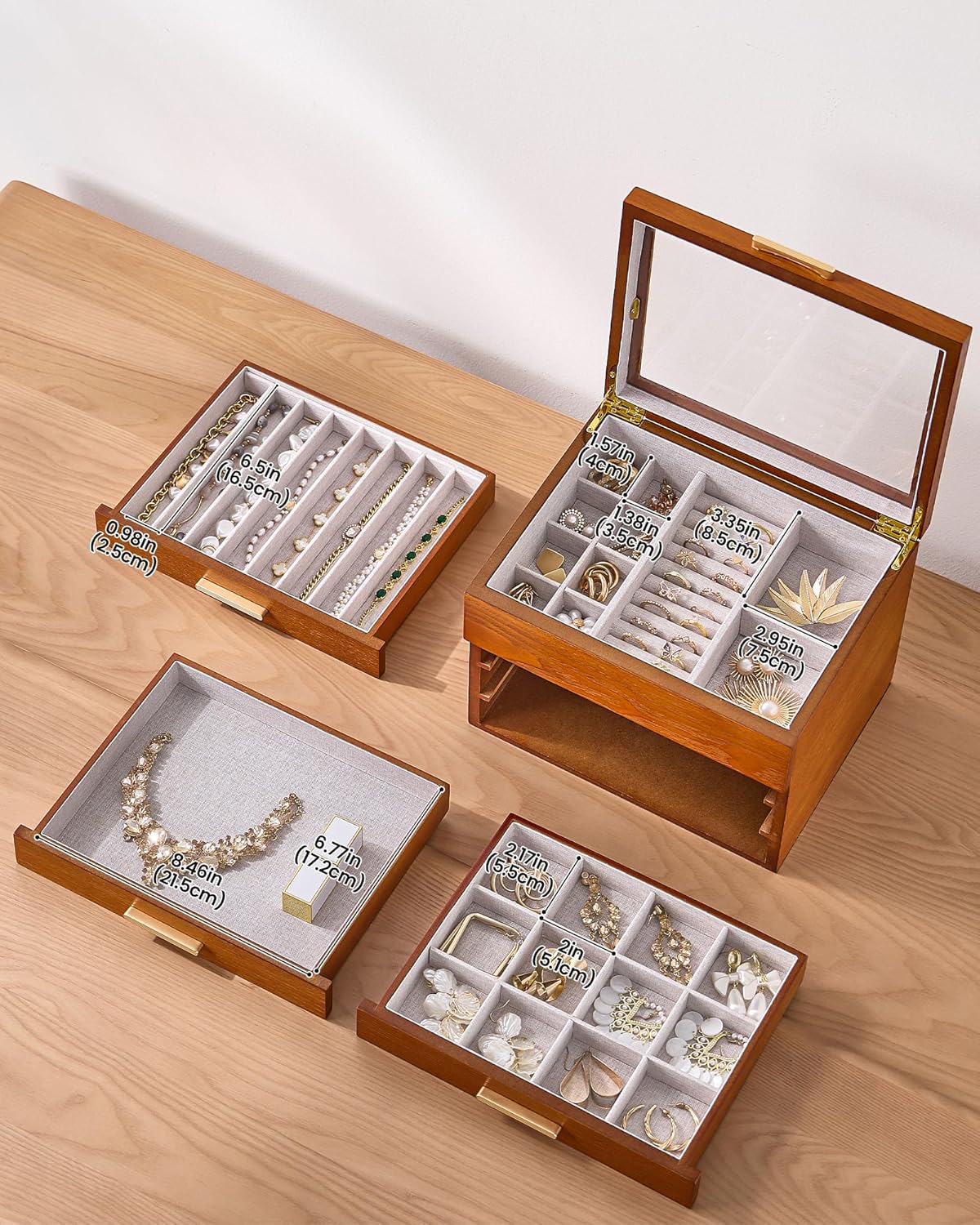 Multi-Layer Jewelry Organizer Box with Clear Lid