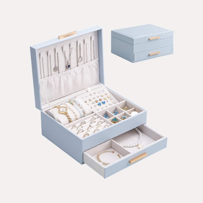 Elegant Large Capacity Jewelry Organizer Box with Multi-Layer Trays & Drawer