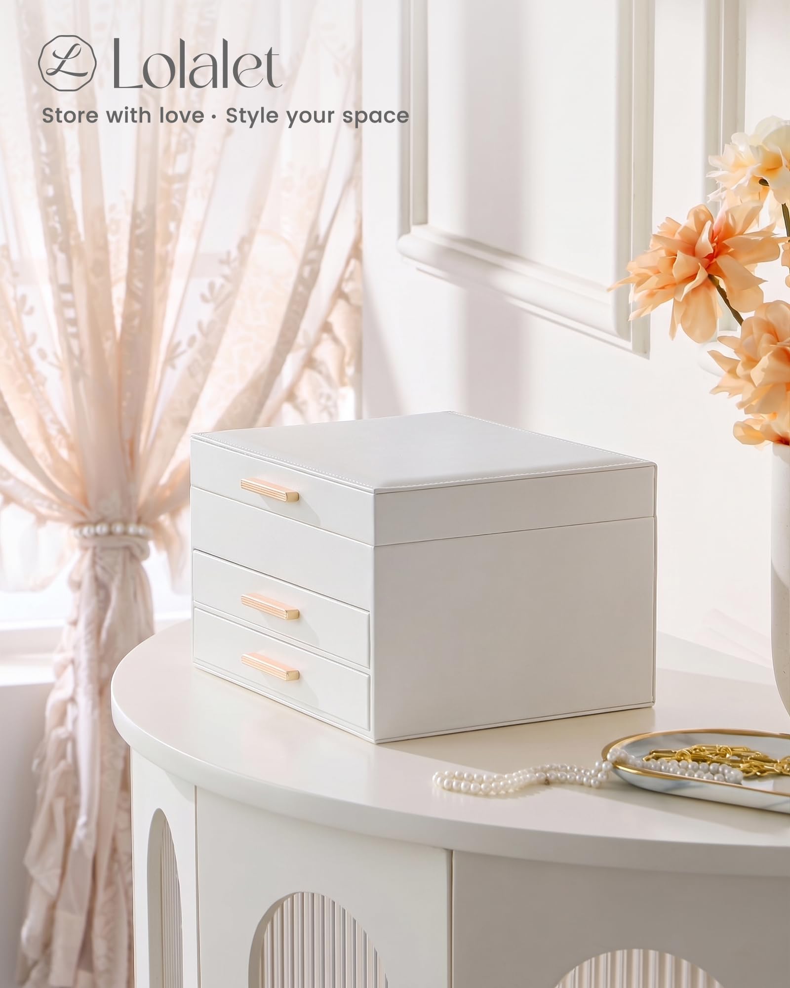 Elegant Large Capacity Jewelry Organizer Box with Multi-Layer Trays & Drawer