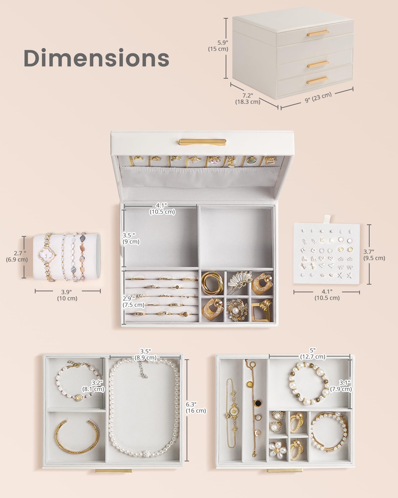 Elegant Large Capacity Jewelry Organizer Box with Multi-Layer Trays & Drawer