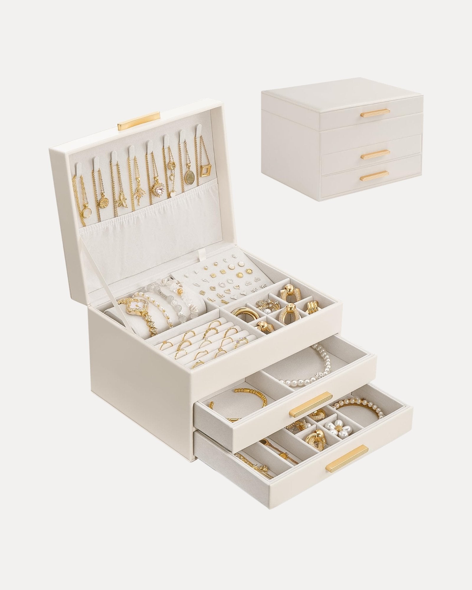 Elegant Large Capacity Jewelry Organizer Box with Multi-Layer Trays & Drawer