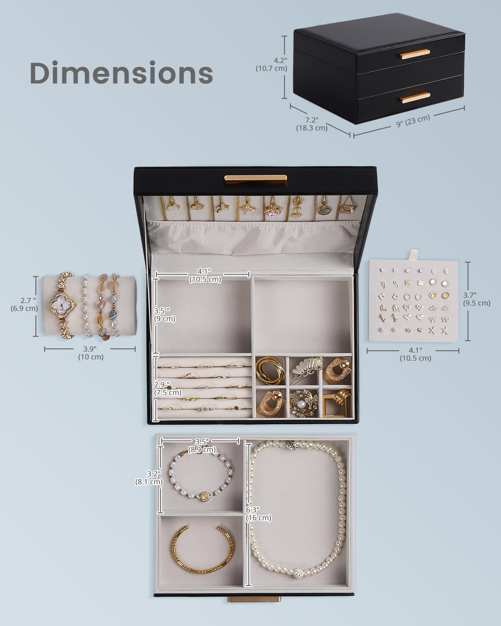 Elegant Large Capacity Jewelry Organizer Box with Multi-Layer Trays & Drawer
