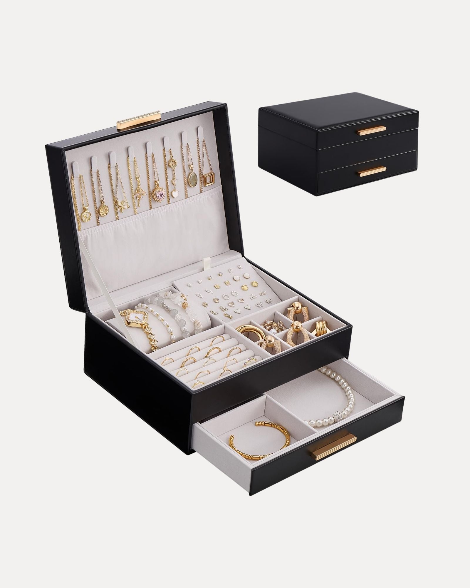 Elegant Large Capacity Jewelry Organizer Box with Multi-Layer Trays & Drawer