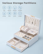 Elegant Large Capacity Jewelry Organizer Box with Multi-Layer Trays & Drawer