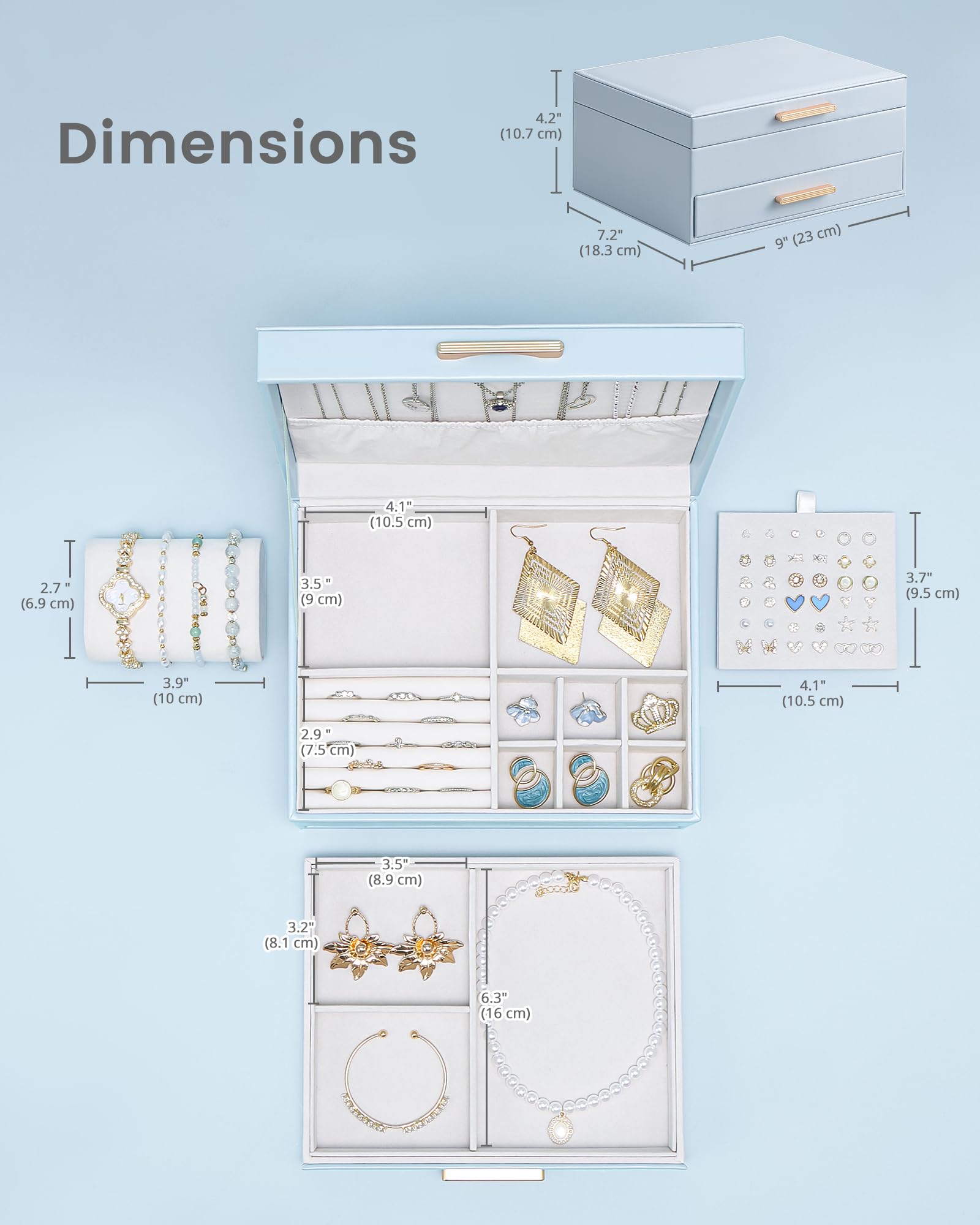Elegant Large Capacity Jewelry Organizer Box with Multi-Layer Trays & Drawer