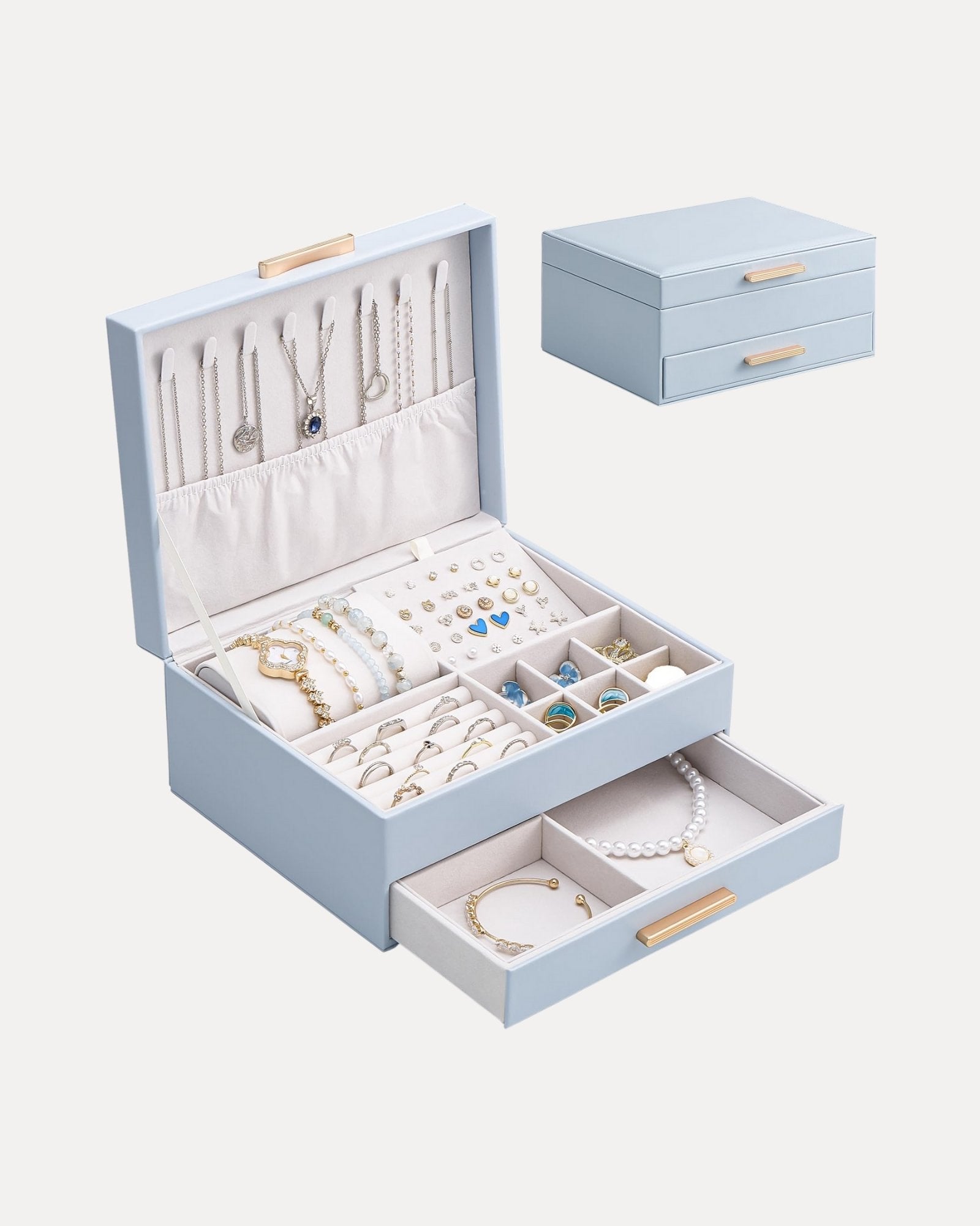 Elegant Large Capacity Jewelry Organizer Box with Multi-Layer Trays & Drawer