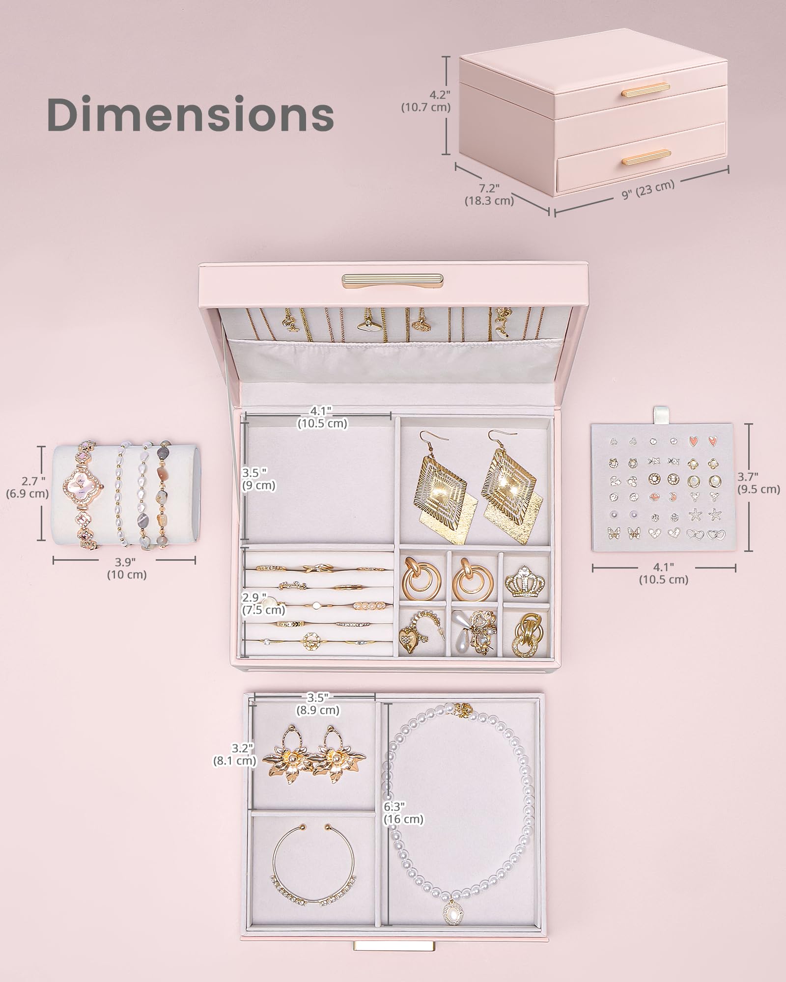 Elegant Large Capacity Jewelry Organizer Box with Multi-Layer Trays & Drawer