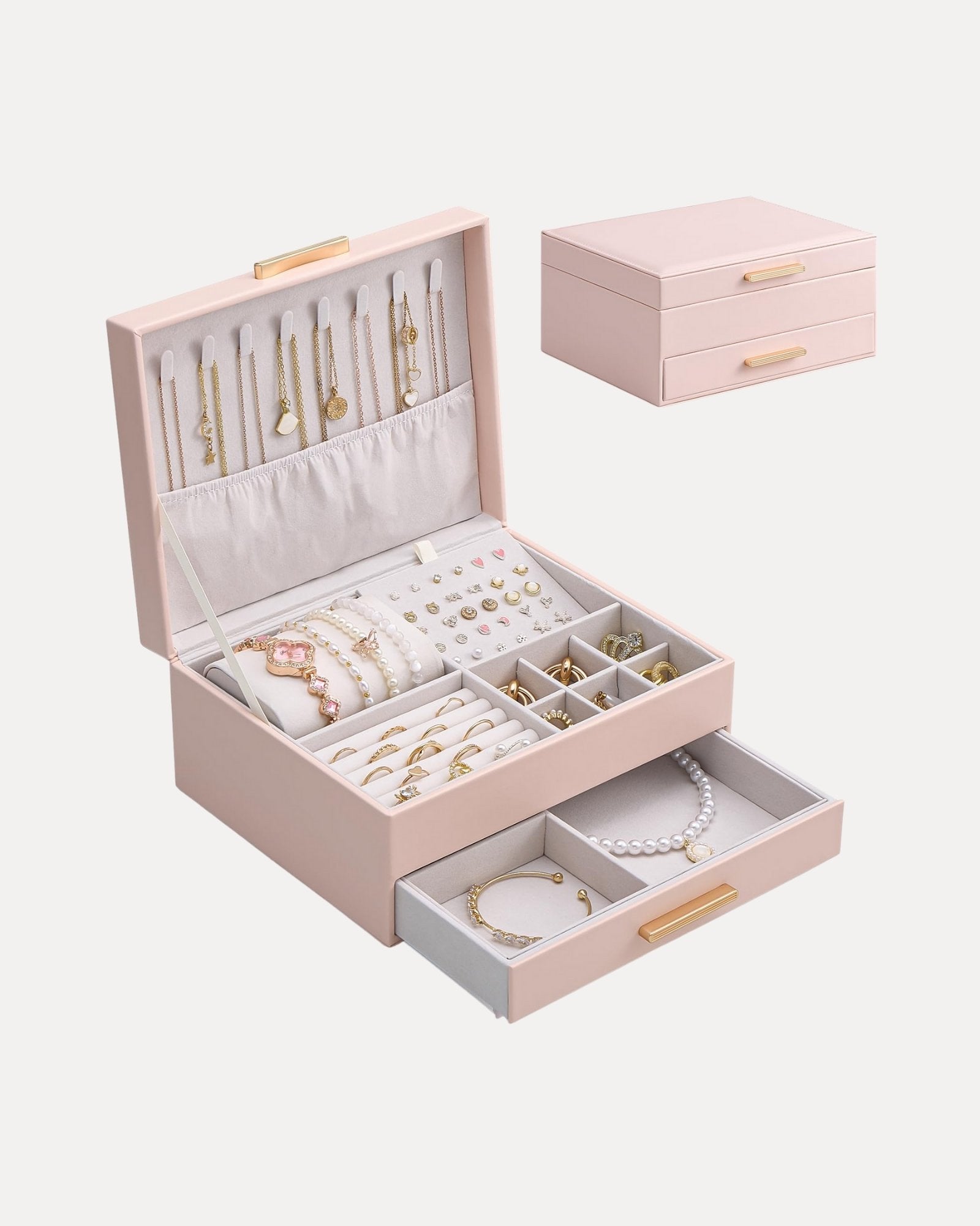 Elegant Large Capacity Jewelry Organizer Box with Multi-Layer Trays & Drawer