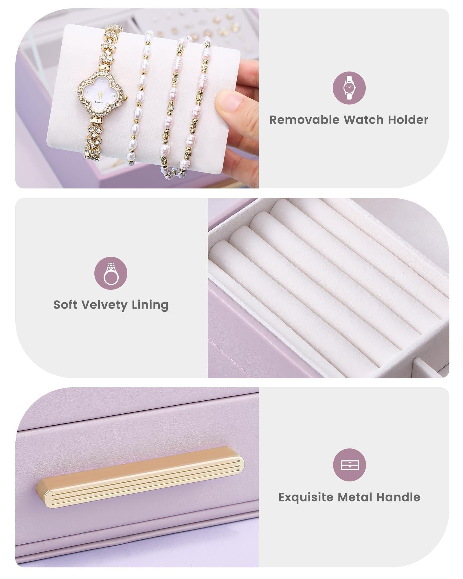 Elegant Large Capacity Jewelry Organizer Box with Multi-Layer Trays & Drawer