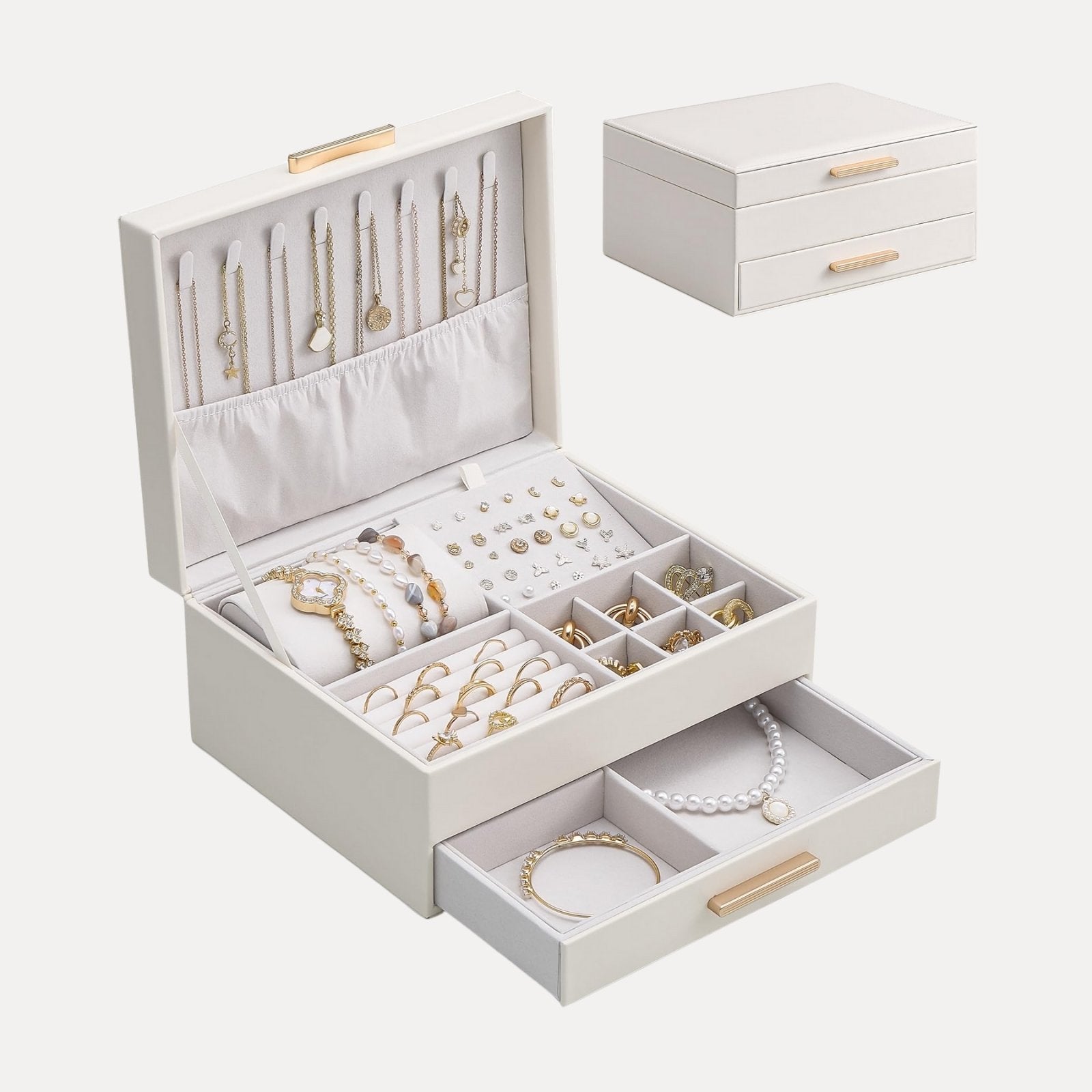 Elegant Large Capacity Jewelry Organizer Box with Multi-Layer Trays & Drawer