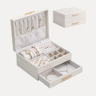 Elegant Large Capacity Jewelry Organizer Box with Multi-Layer Trays & Drawer