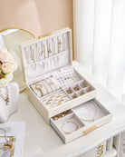 Elegant Large Capacity Jewelry Organizer Box with Multi-Layer Trays & Drawer