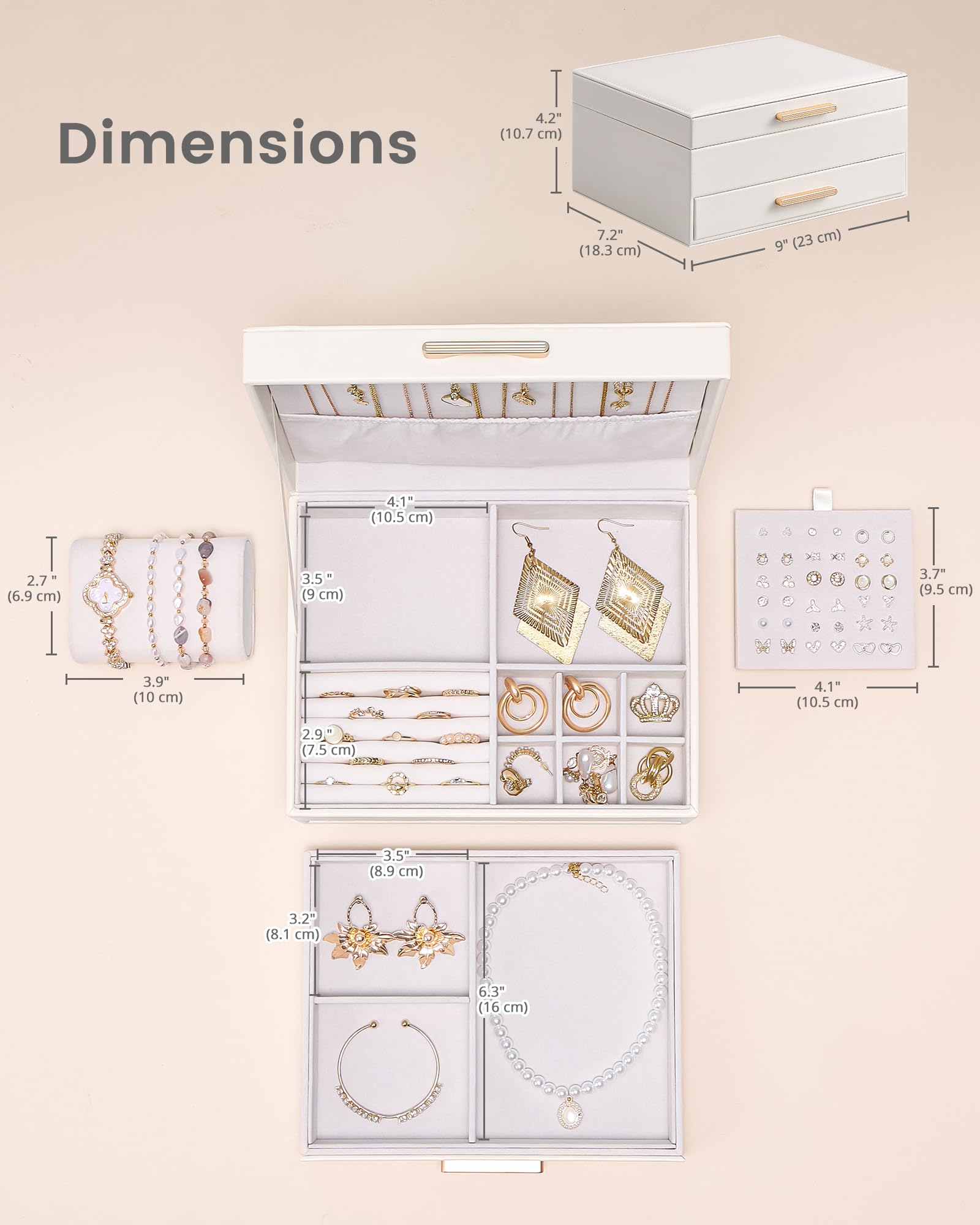 Elegant Large Capacity Jewelry Organizer Box with Multi-Layer Trays & Drawer