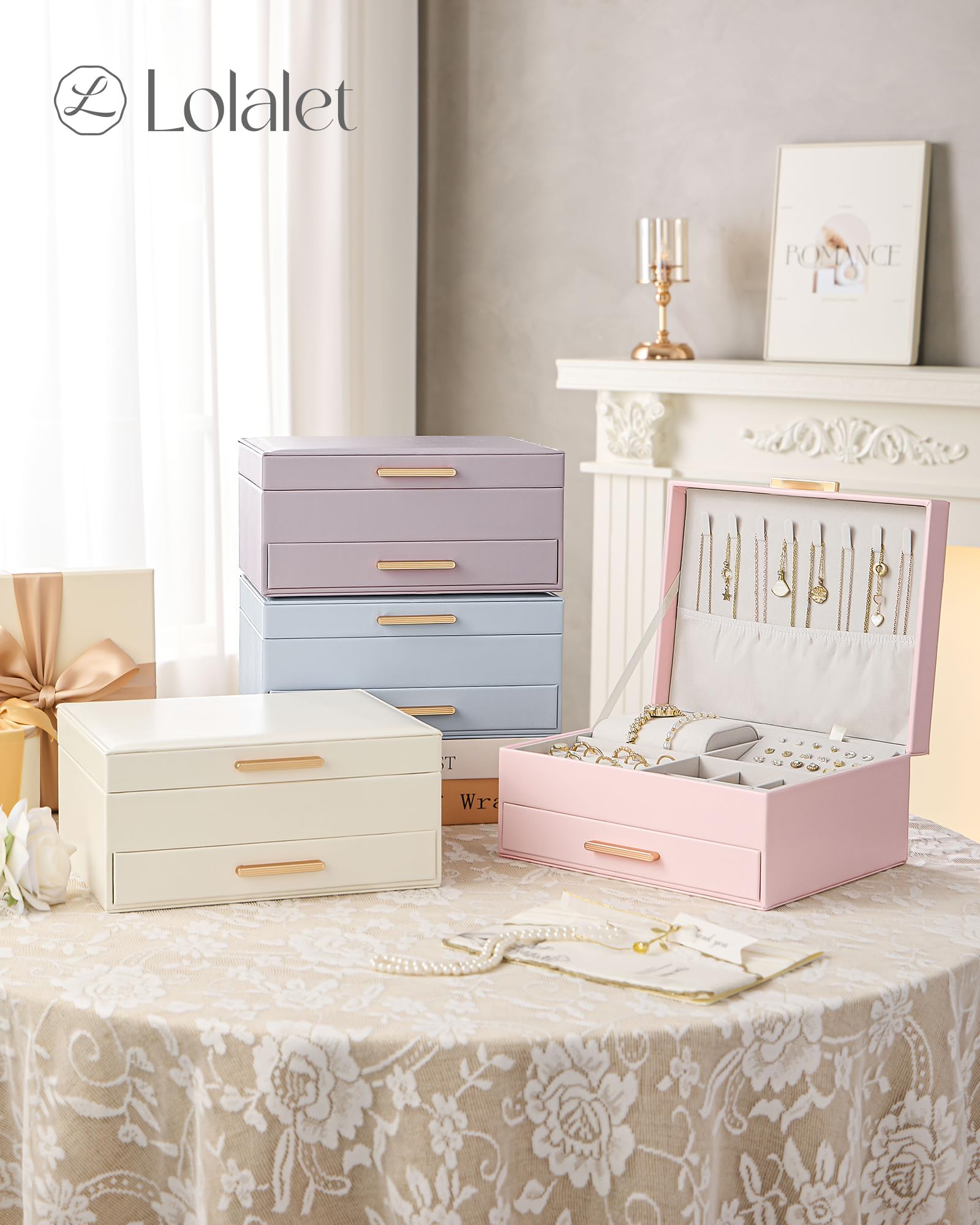 Elegant Large Capacity Jewelry Organizer Box with Multi-Layer Trays & Drawer